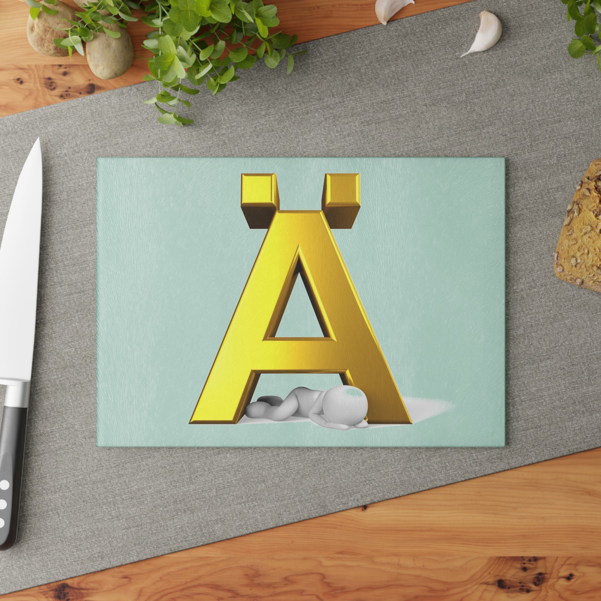 Gold Letter Ä glass cutting board | Monogram initial kitchen decor