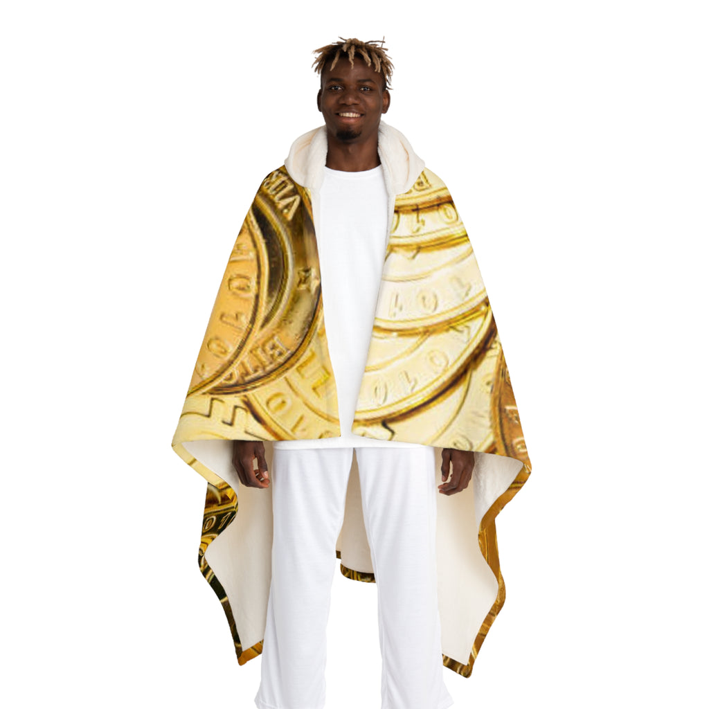 Gold Coin Pattern Hooded Blanket | Bitcoin Crypto Sherpa Fleece Throw