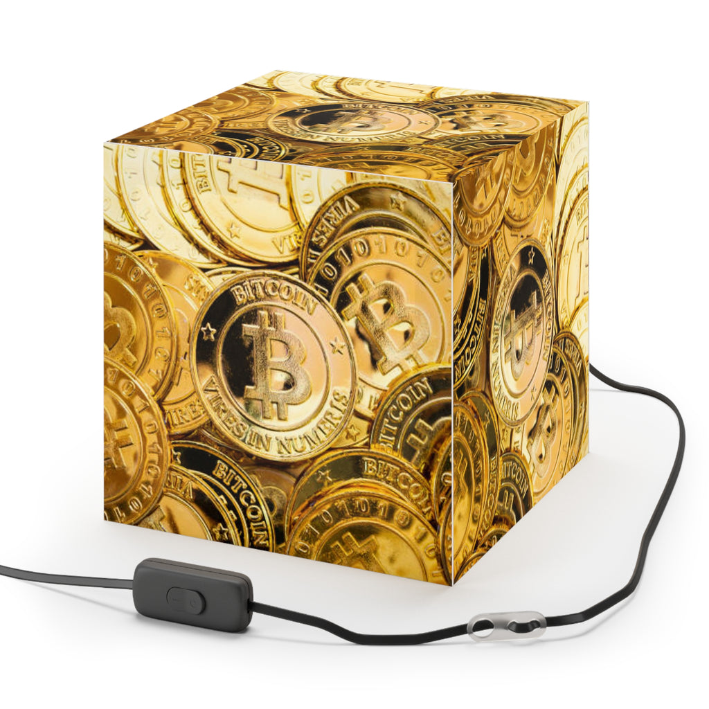 Bitcoin Coins Light Cube Lamp | Cryptocurrency Decor, Gold Coin Pattern