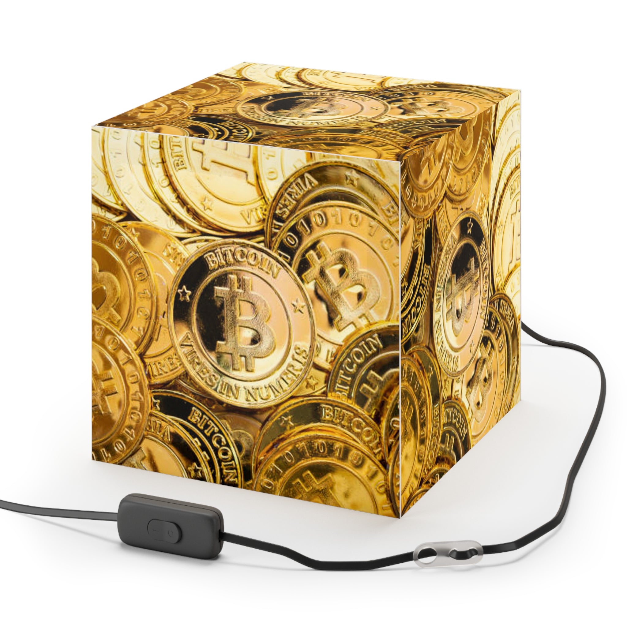 Bitcoin Coins Light Cube Lamp | Cryptocurrency Decor, Gold Coin Pattern