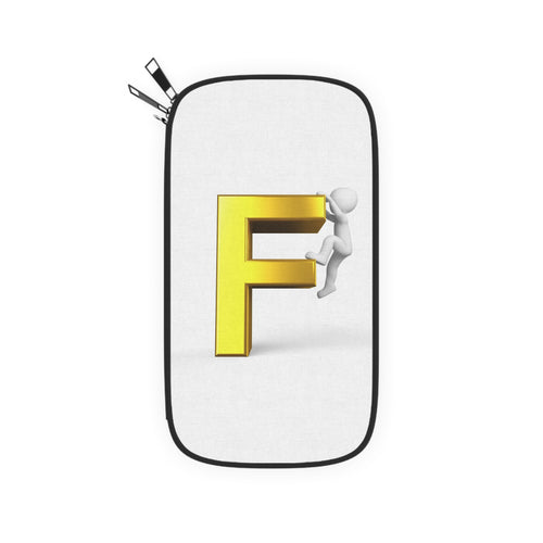 Portefeuille passeport avec lettre F en or 3D et figurine d'escalade | Étui de voyage initial monogramme