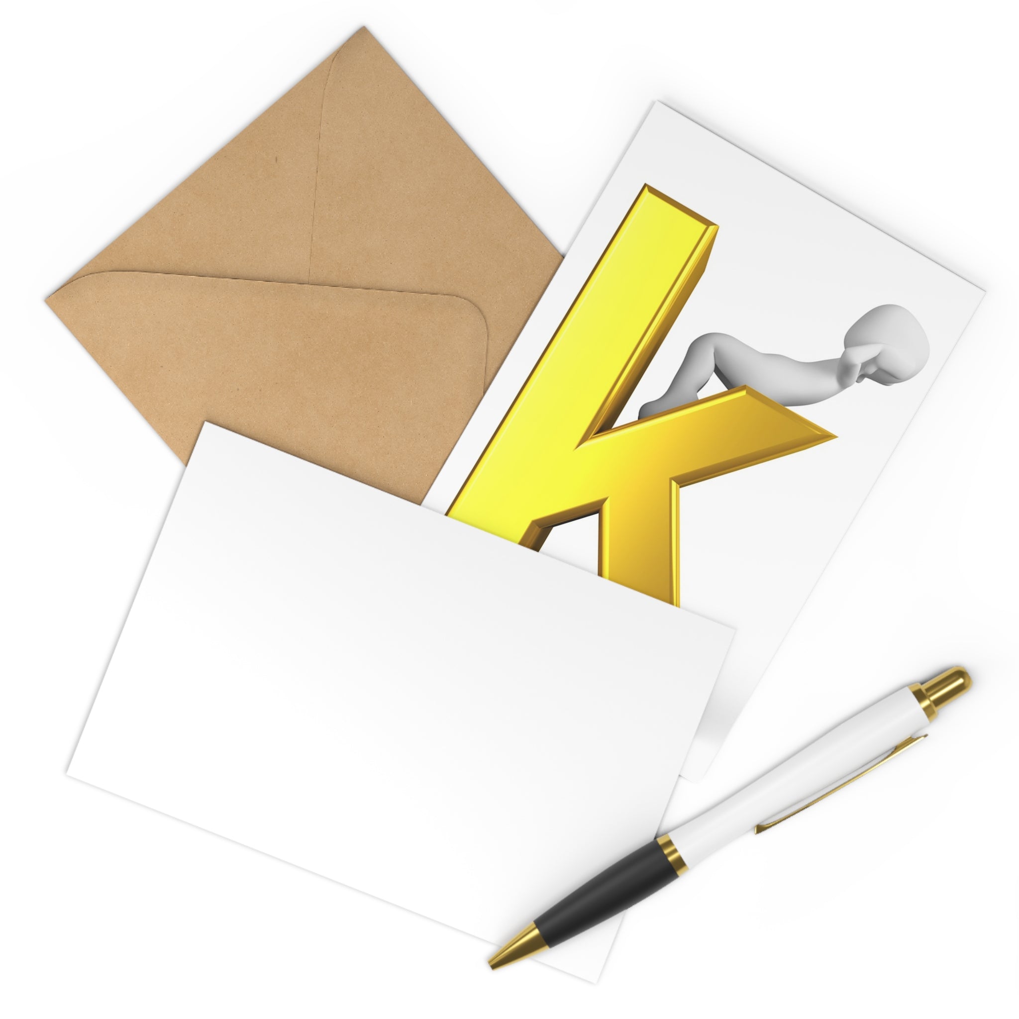 3D Gold Letter K Postcard Set | Alphabet Postcards (7 pcs)