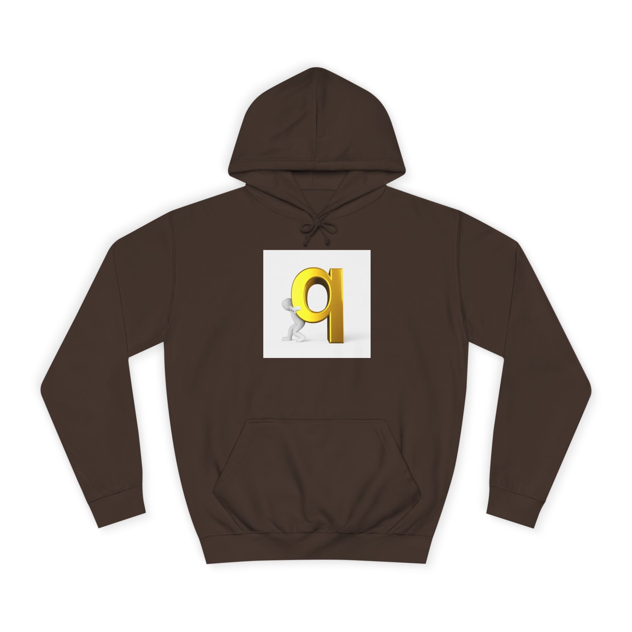 Gold Letter Q Hoodie | 3D Figure Pushing Q Graphic