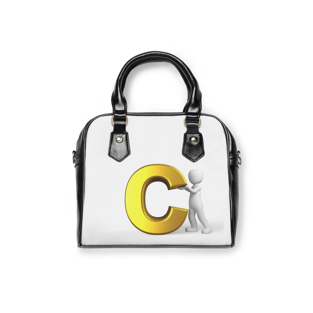 3D Letter C Monogram Handbag | Initial C Purse, White and Gold Lettering