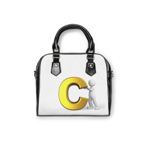 Sac à main monogramme 3D Lettre C | Pochette initiale C, lettrage blanc et or