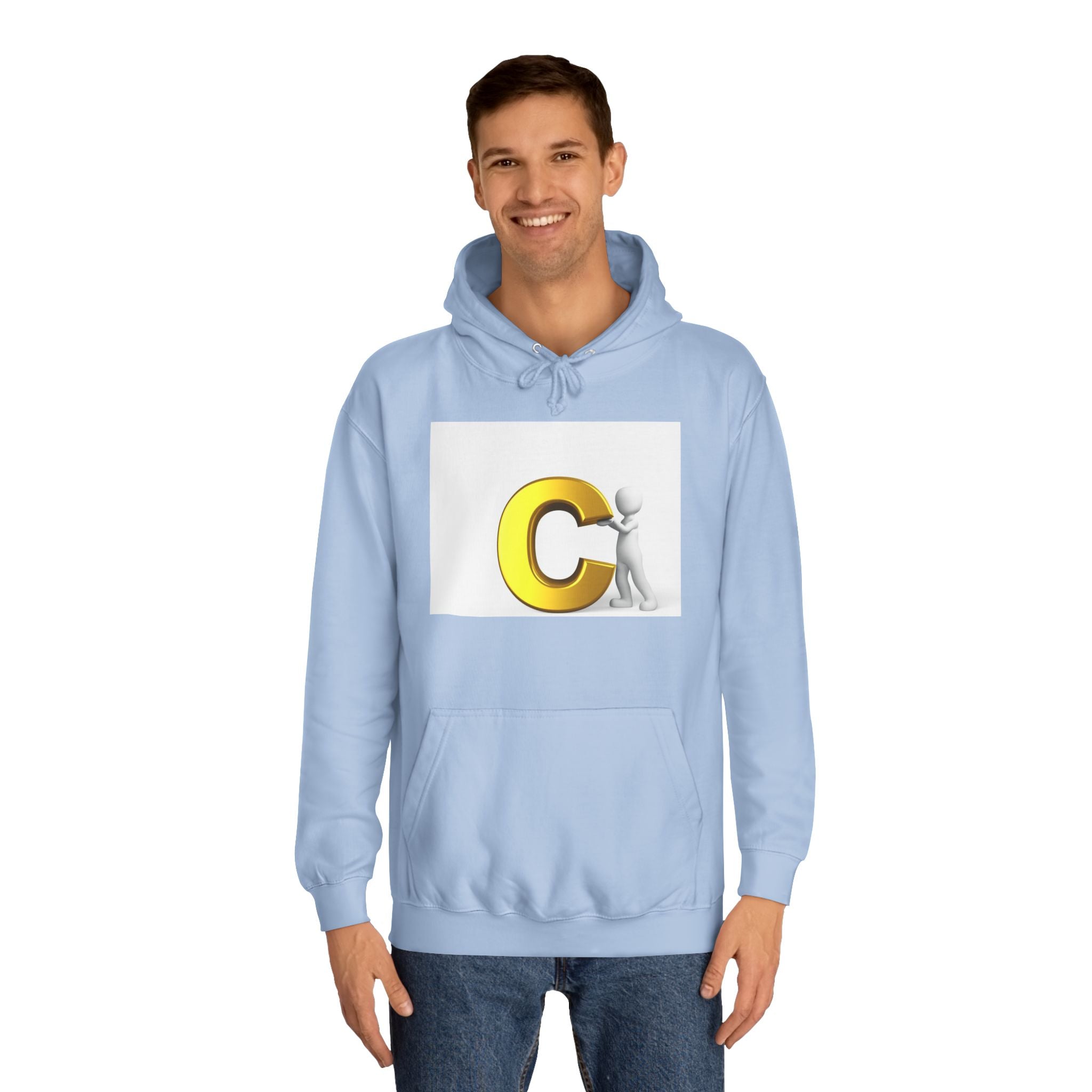3D Yellow Letter C with Character Hoodie | Initial Monogram Sweatshirt