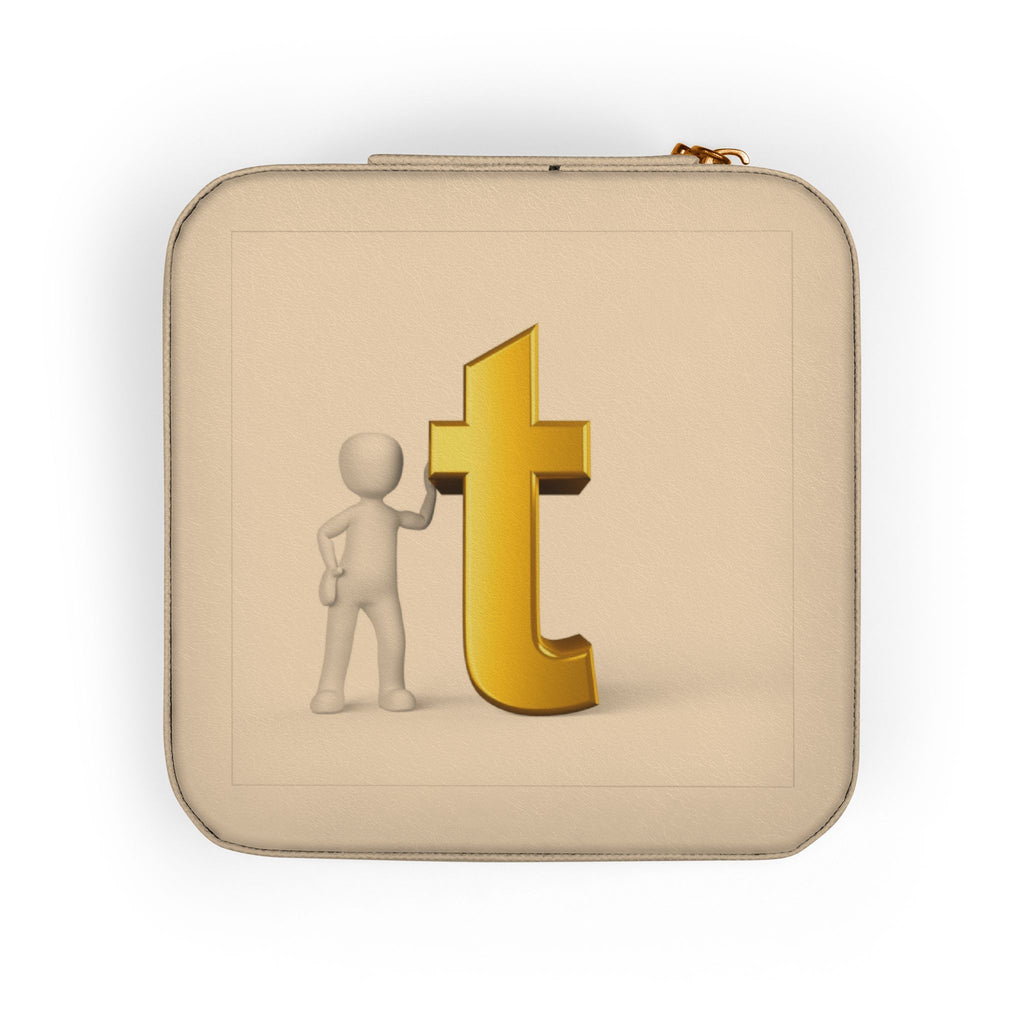 Minimalist Gold Letter T Jewelry Travel Case | Compact Portable Organizer