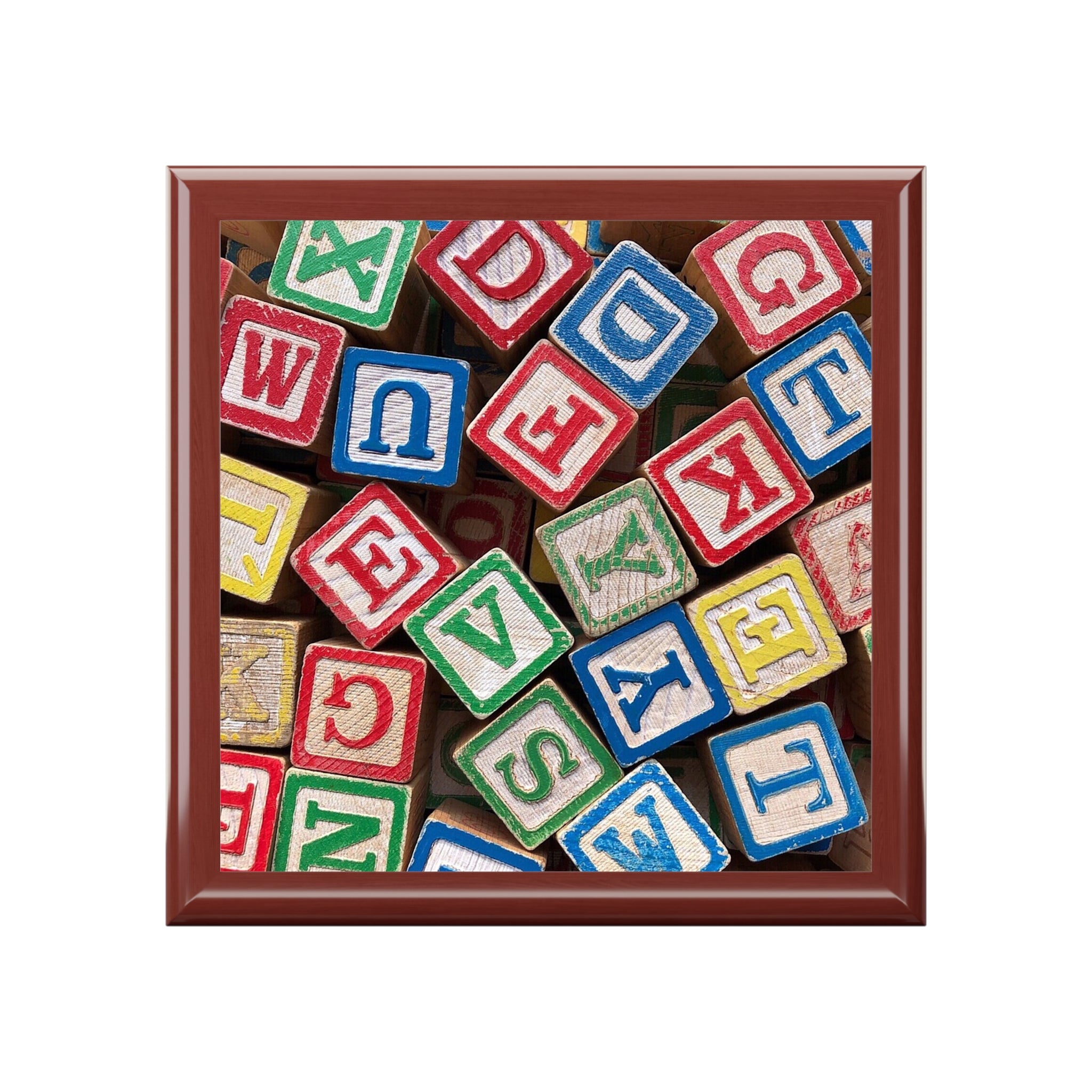 Boîte à bijoux blocs alphabet colorés | Boîte à souvenirs en bois