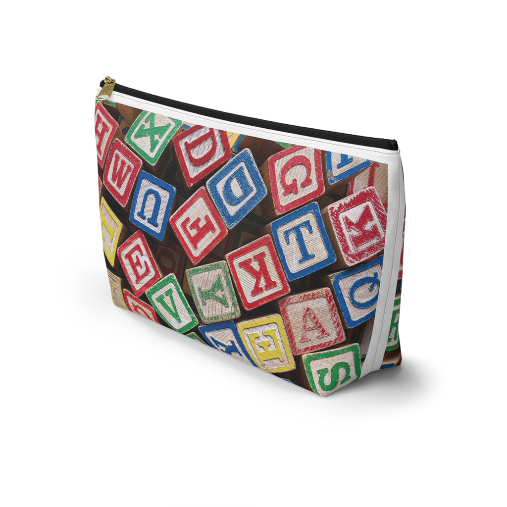 Scattered Wooden Alphabet Blocks Accessory Pouch