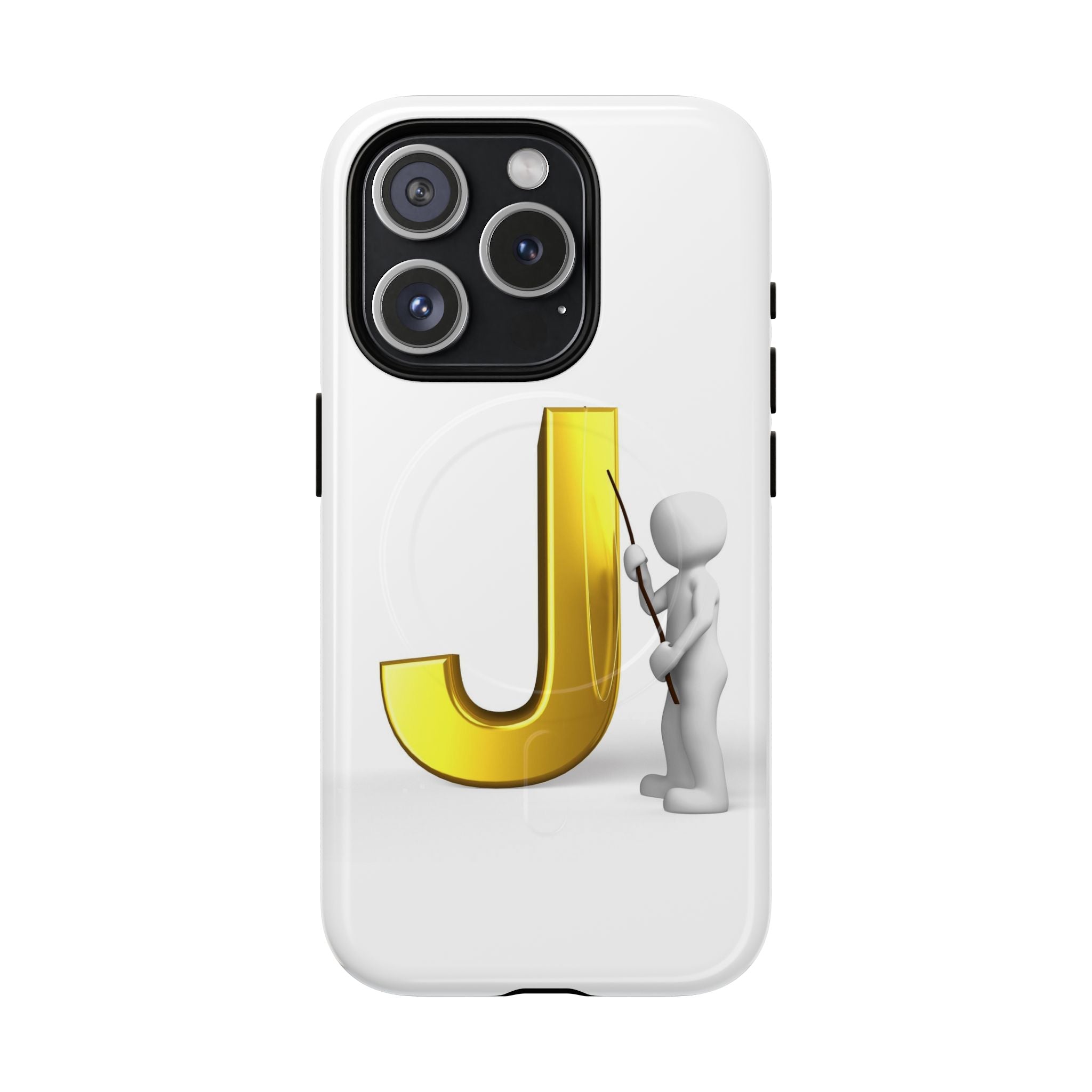 Coque de téléphone aimantée résistante dorée avec lettre J et figure de peintre