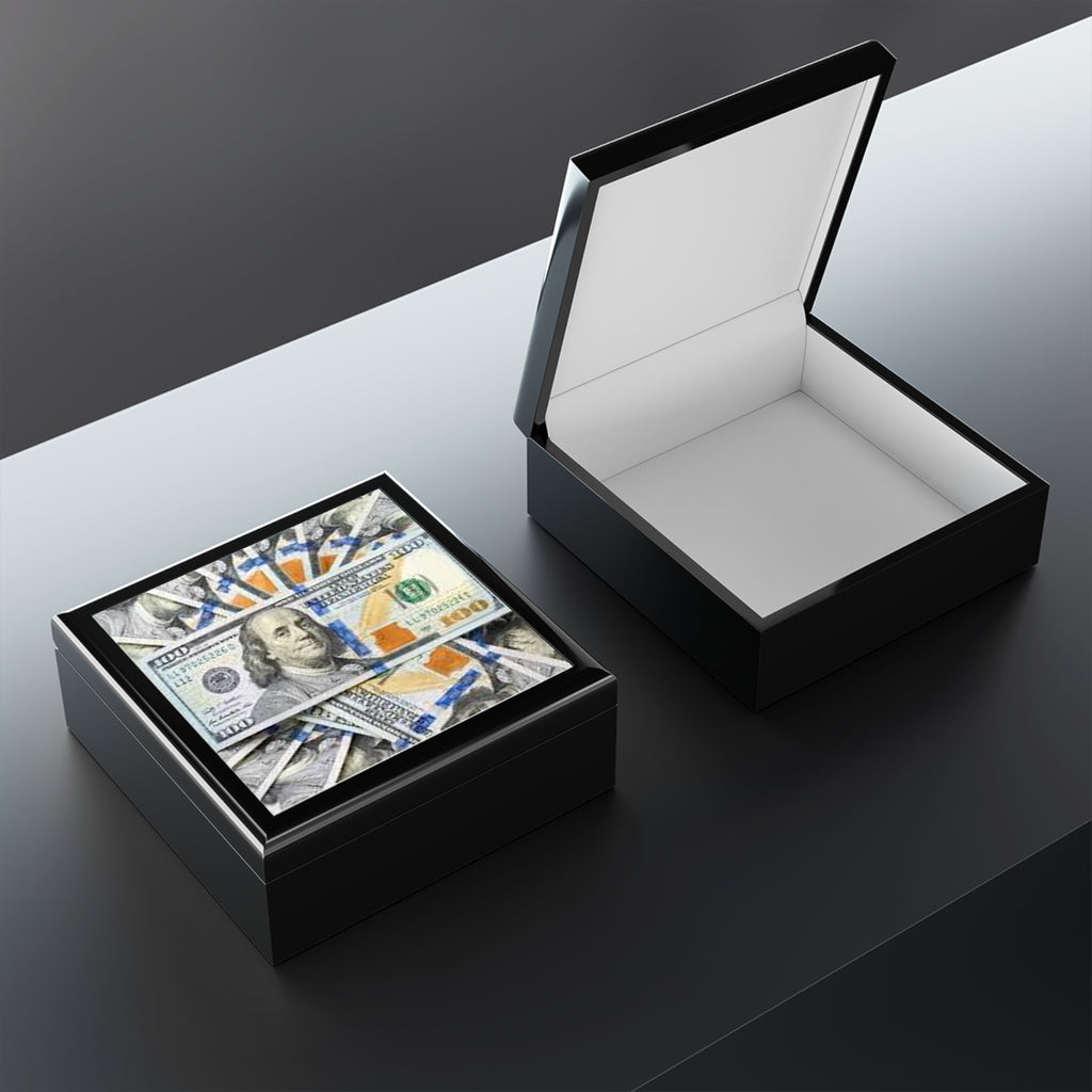 Benjamin Franklin Money Collage Jewelry Box | Black Keepsake Organizer