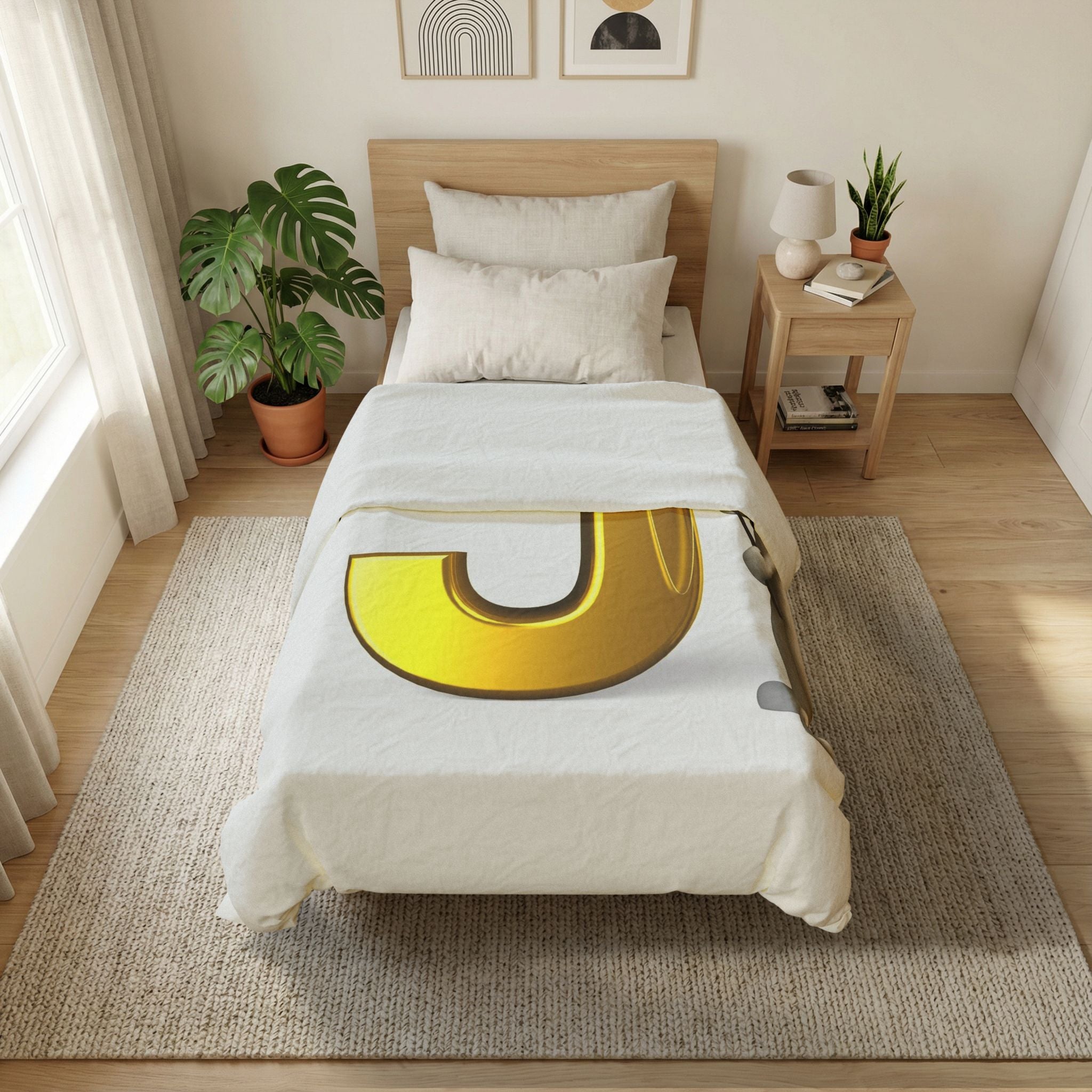 Gold Letter J illustration Duvet Cover | Monogram Initial Bedding