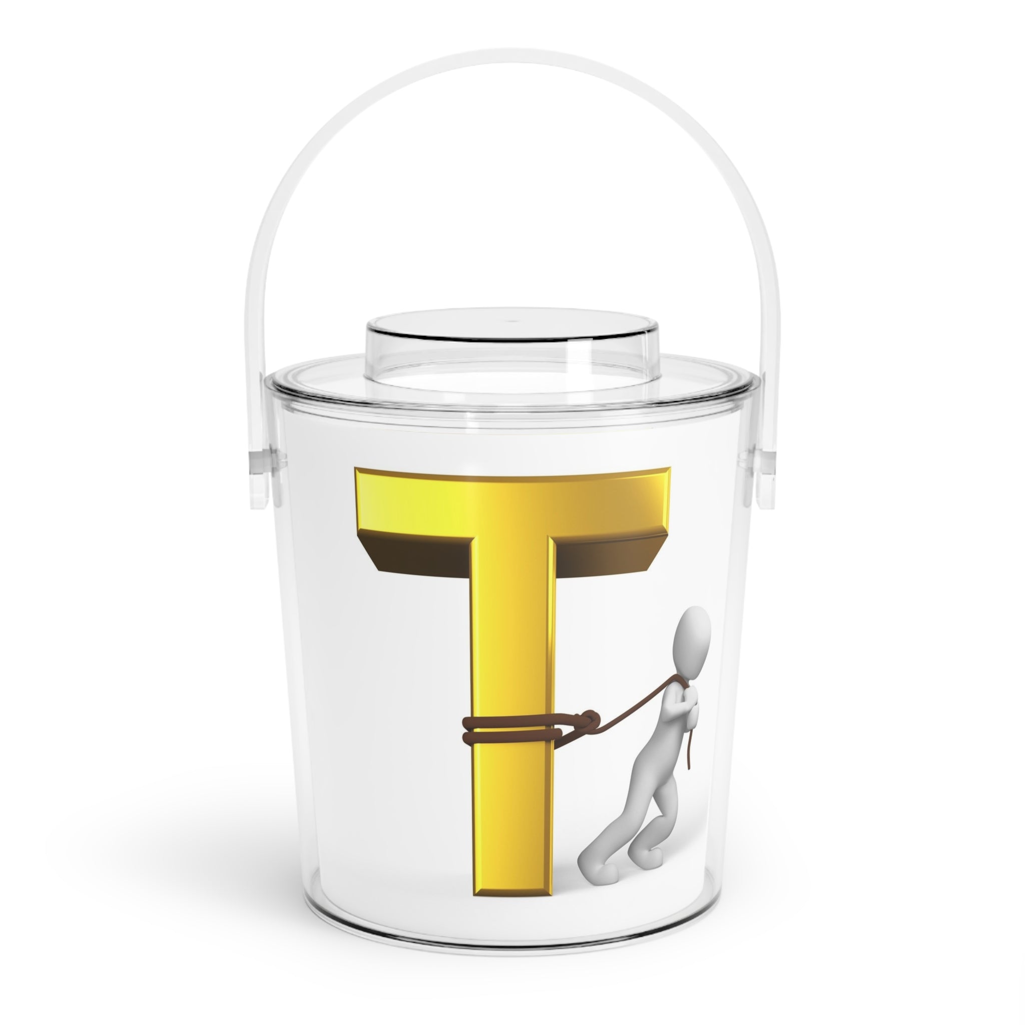3D Stick Figure Pulling Gold Letter T Ice Bucket