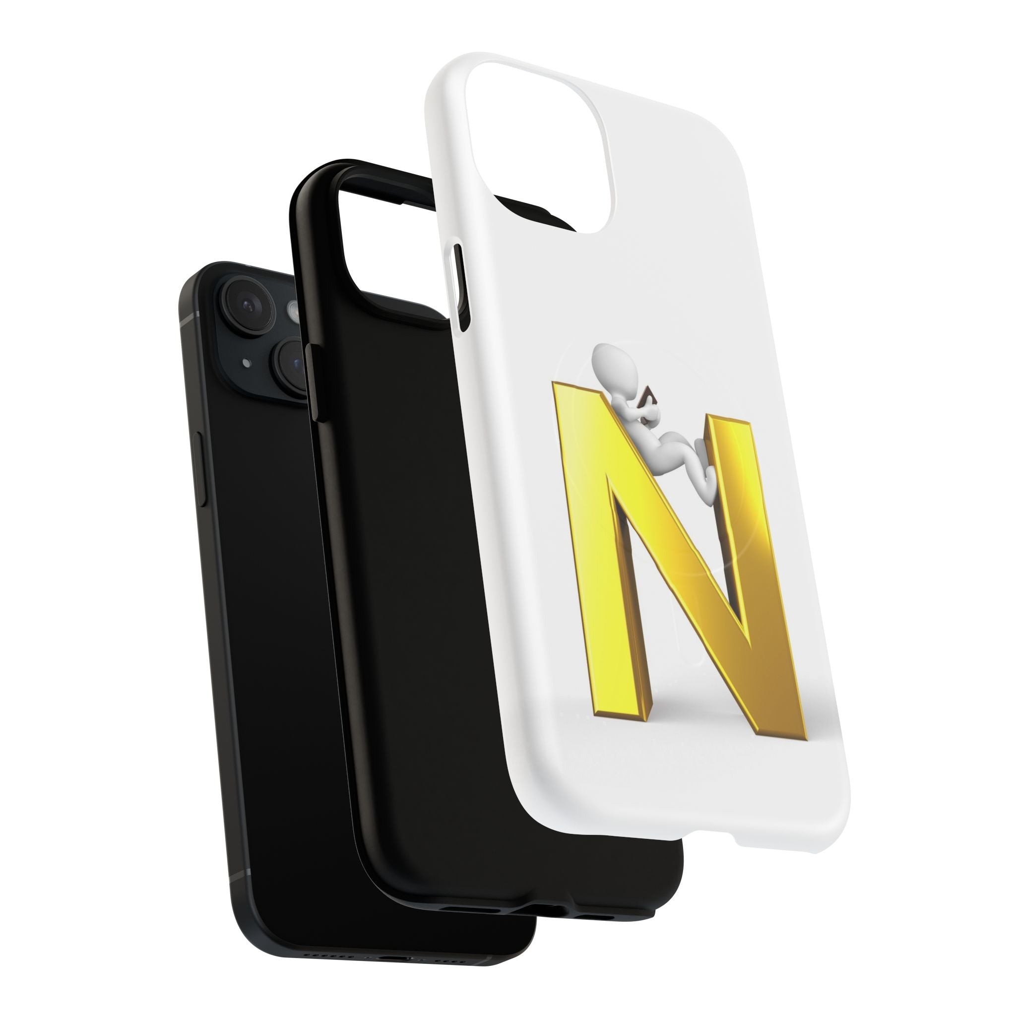 Gold Letter N with 3D Figure Phone Case | Tough Magnetic Case
