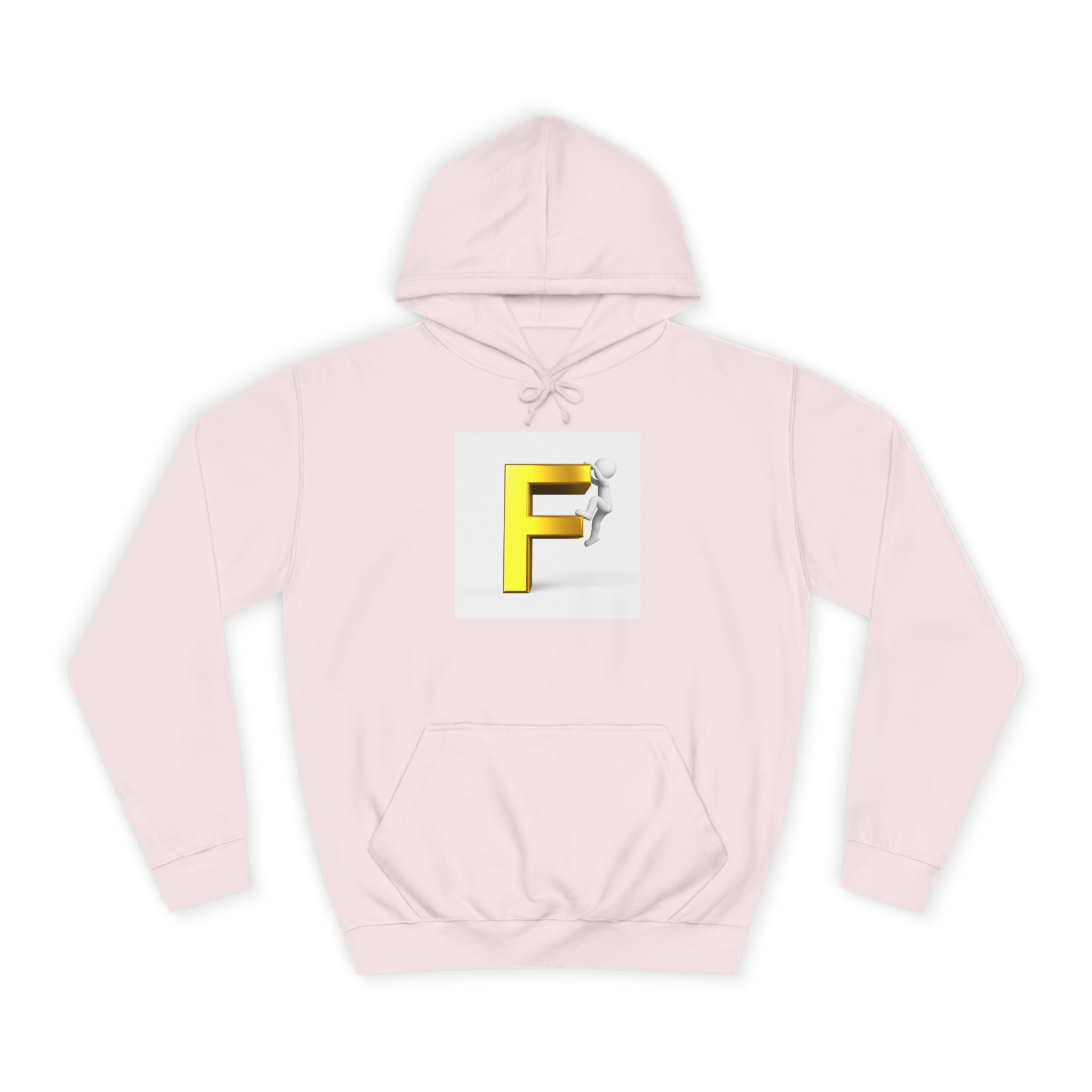 3D Gold Letter F Hoodie | Climbing Figurine Letterman Style