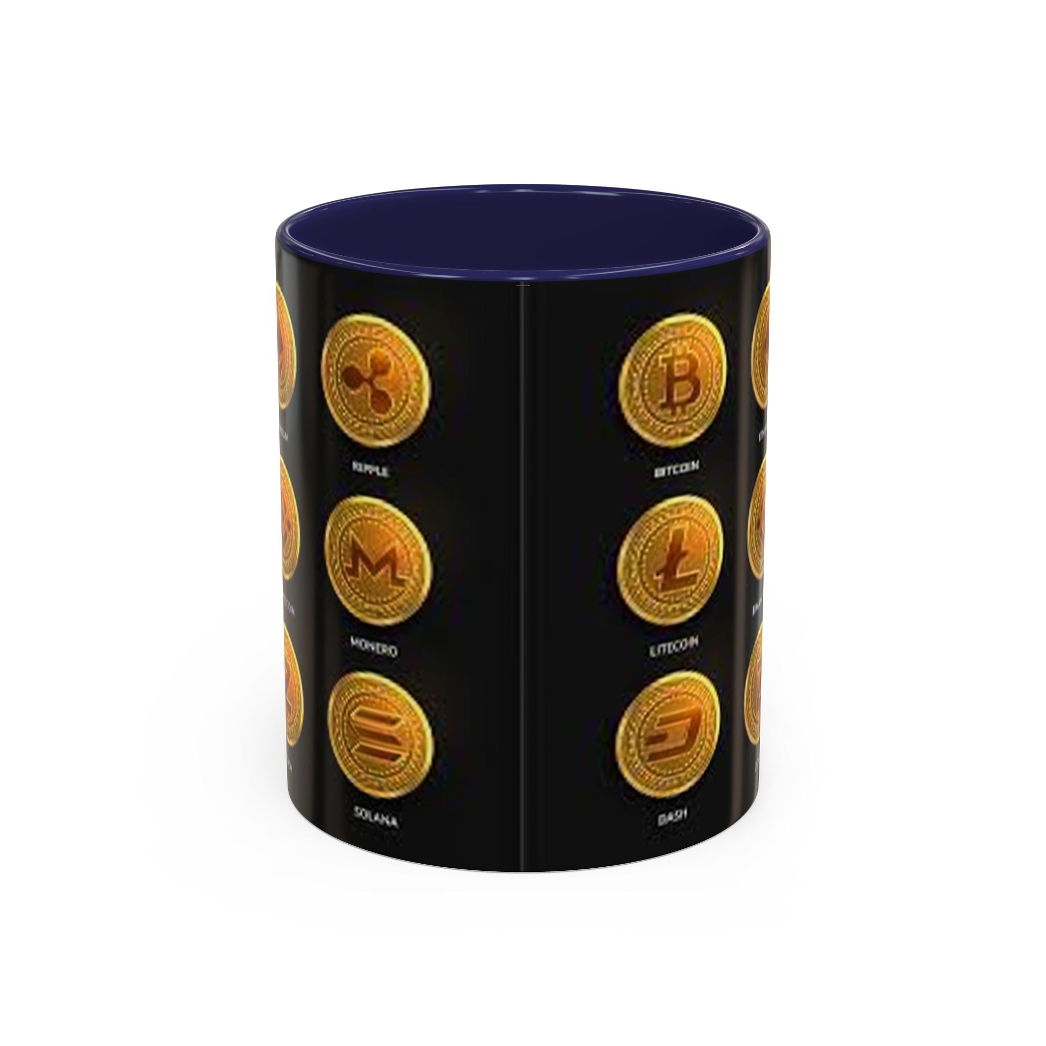 Mug à Anse avec Icônes de Monnaies Cryptographiques | Tasse à Café Bitcoin Ethereum Litecoin Doge