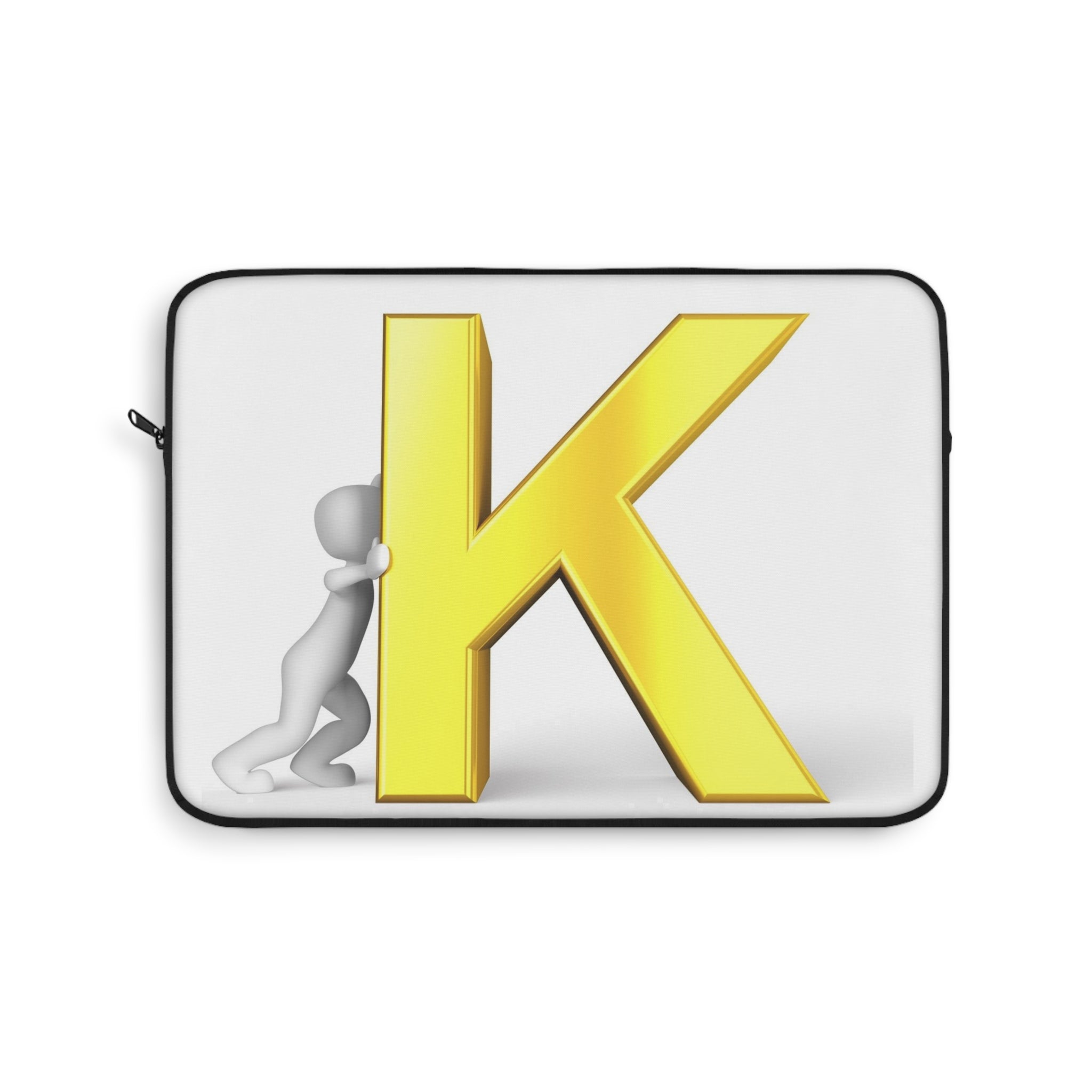 Yellow 3D Letter K with Figure Laptop Sleeve | Initial Monogram
