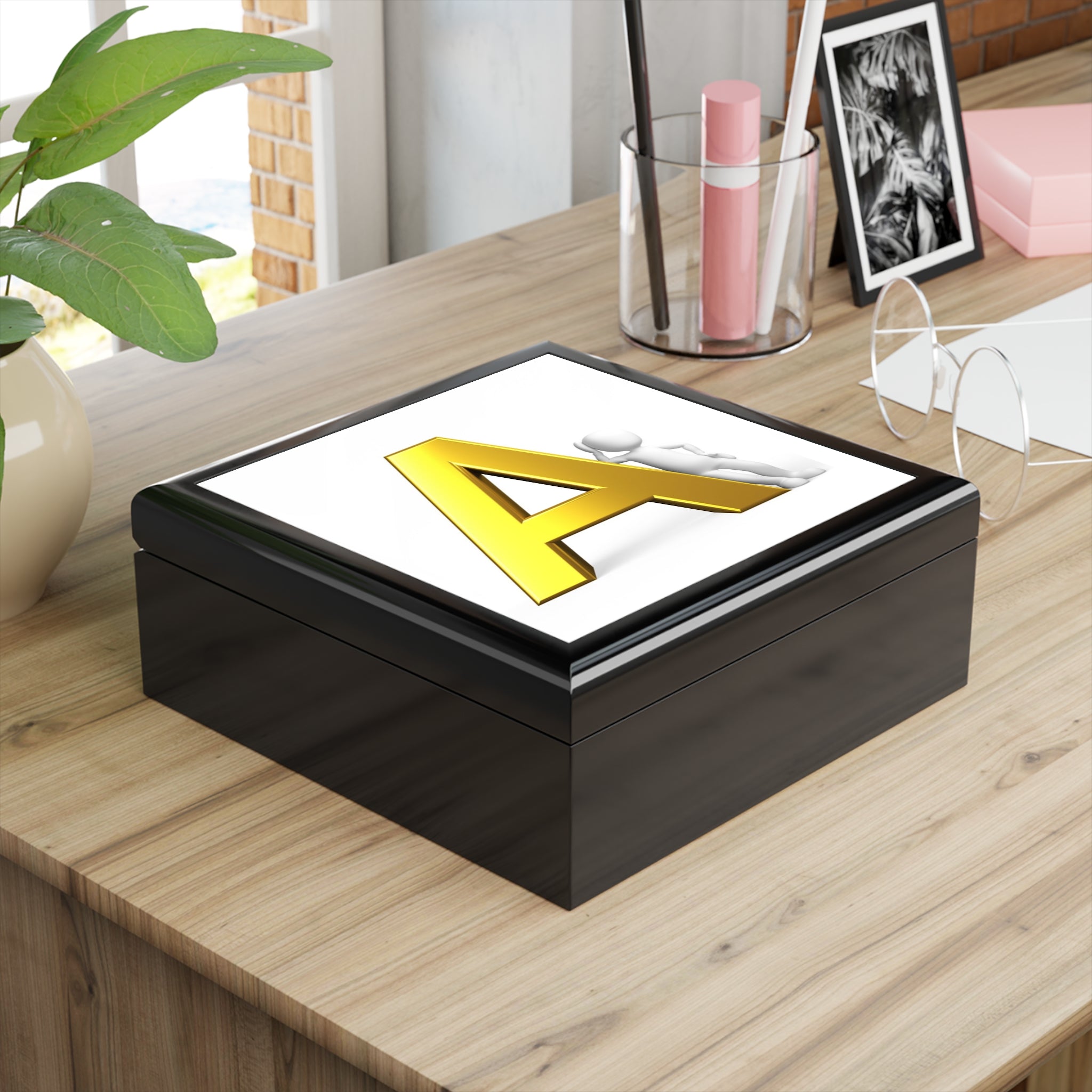 Gold Letter A Monogram Jewelry Box | Personalized Initial Keepsake