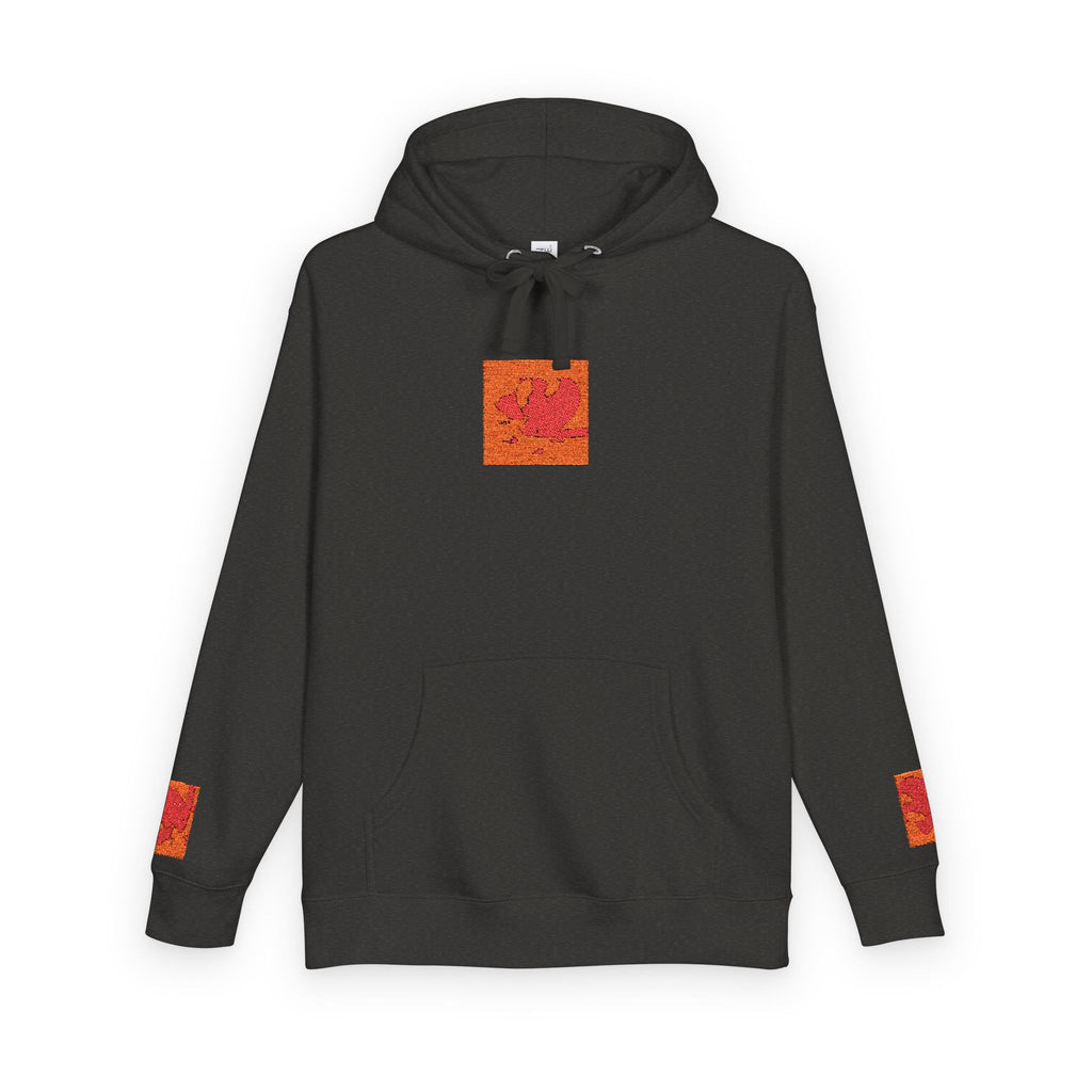 Orange Phoenix Pixel Art Hoodie | Square Chest & Sleeve Patch