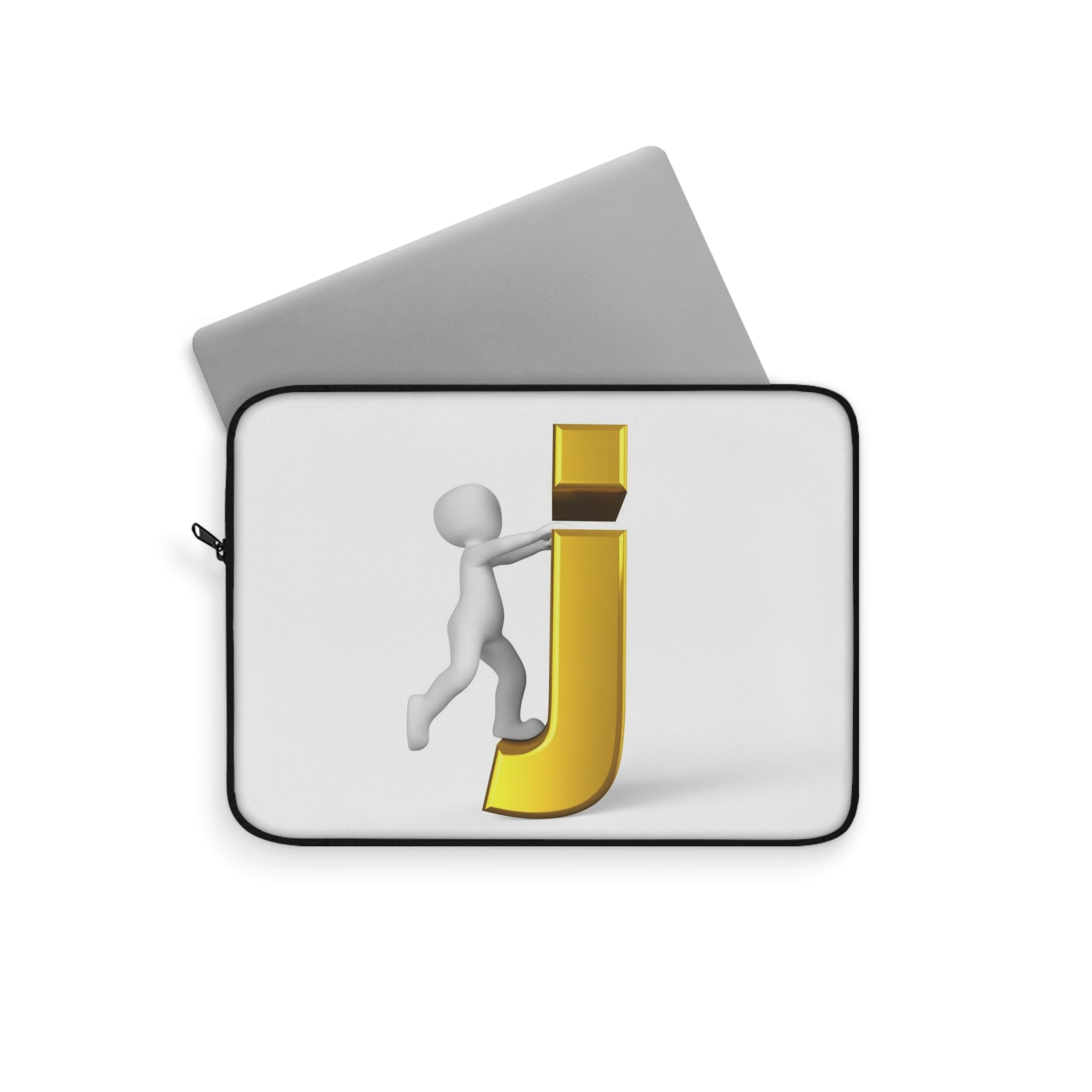 3D Stick Figure Climbing Gold Letter J Laptop Sleeve | Monogram Initial Case