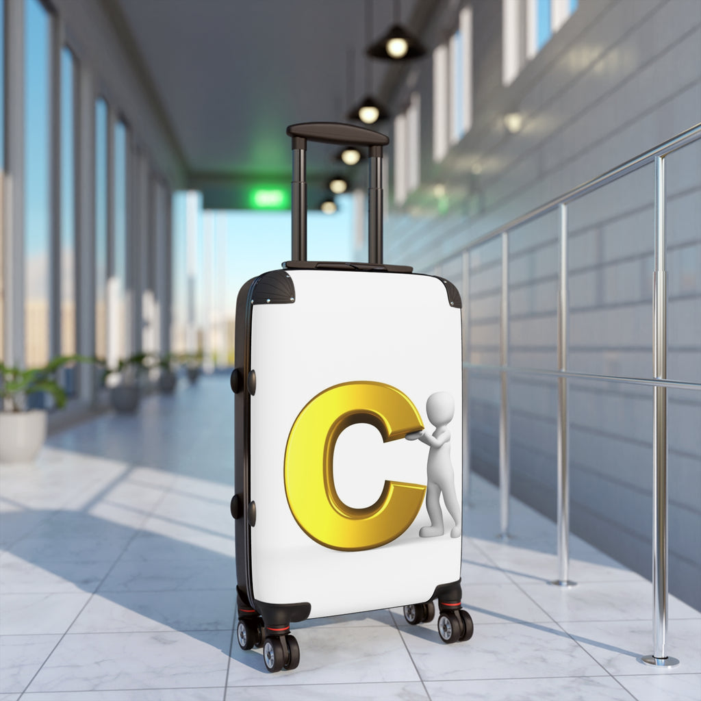 3D Person Pushing Gold Letter C Suitcase | Personalized Luggage Cover