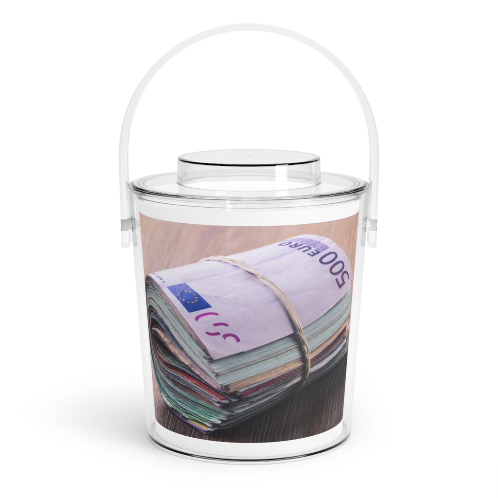 Stack of Euro Banknotes Ice Bucket with Tongs | Money Print Acrylic Ice Bucket