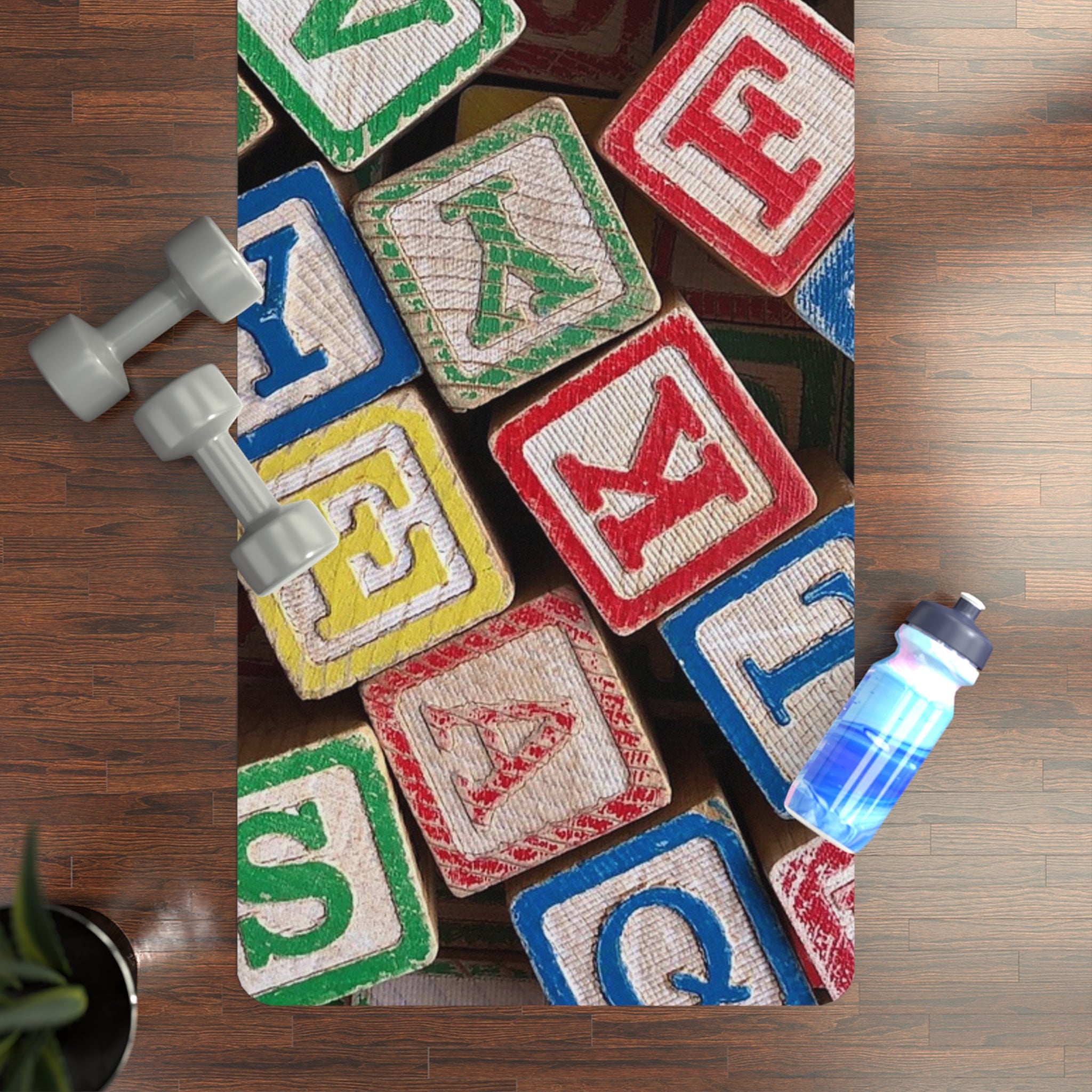 Colorful Alphabet Blocks Rubber Yoga Mat | Kids ABC Pattern, Non-Slip Exercise Mat