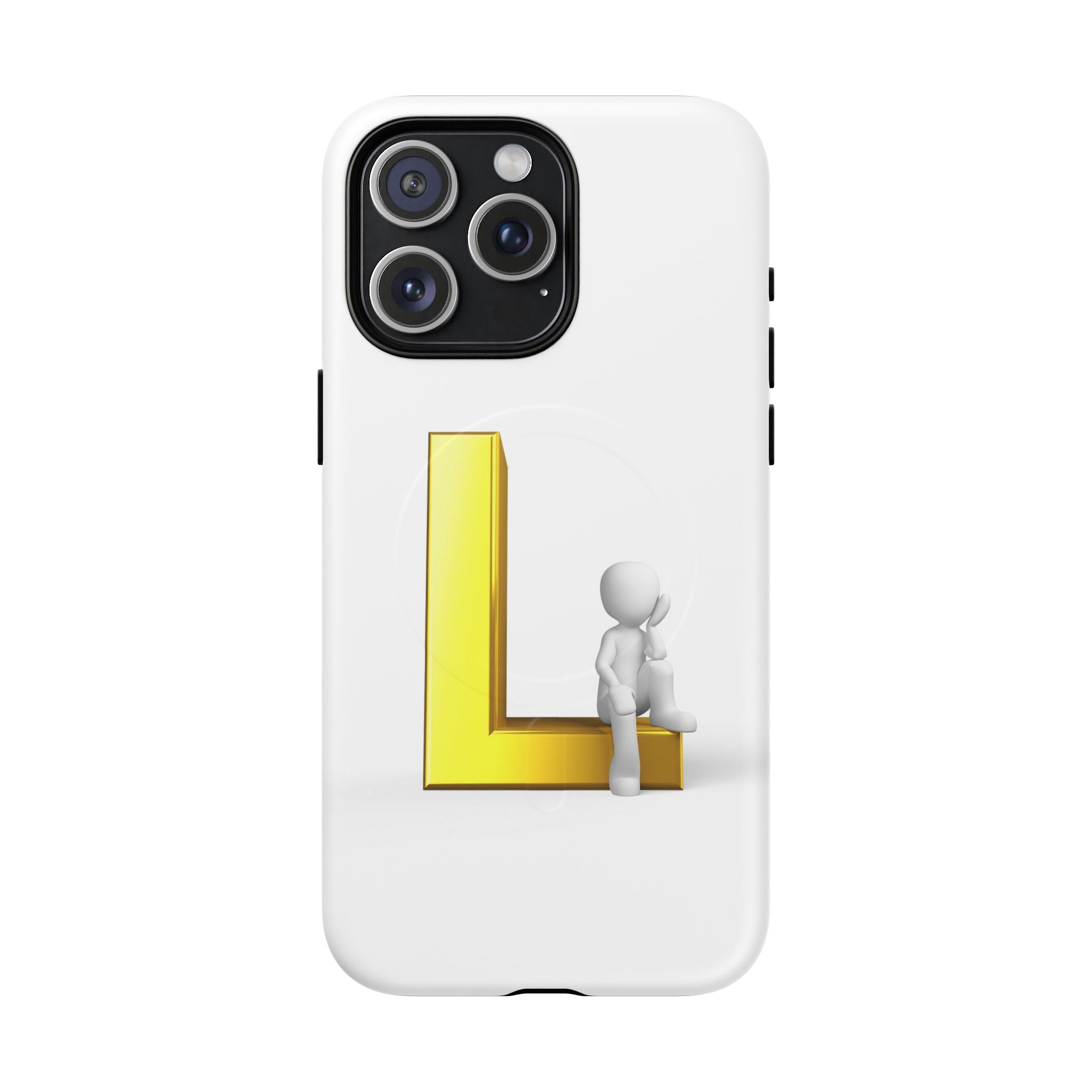 Yellow 3D Letter L with Sitting Figure phone case | Tough Magnetic Case