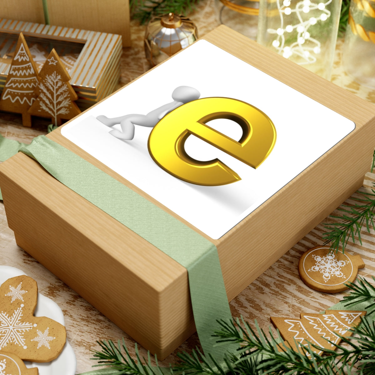 3D Gold Letter E with Figure Kiss-Cut Stickers | Laptop Decal, Alphabet Lettering
