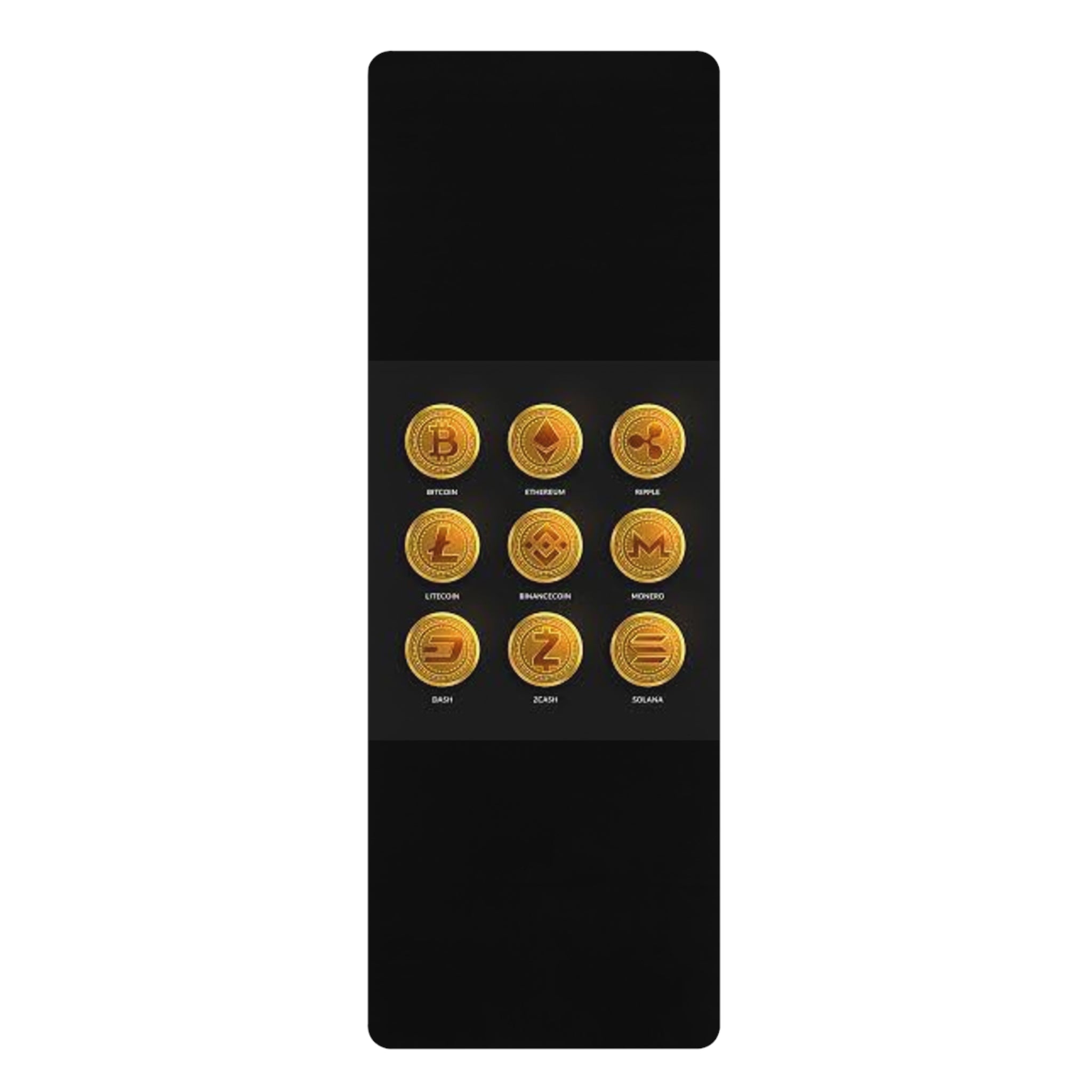 Cryptocurrency Coin Icons Rubber Yoga Mat | Bitcoin Ethereum Litecoin Doge