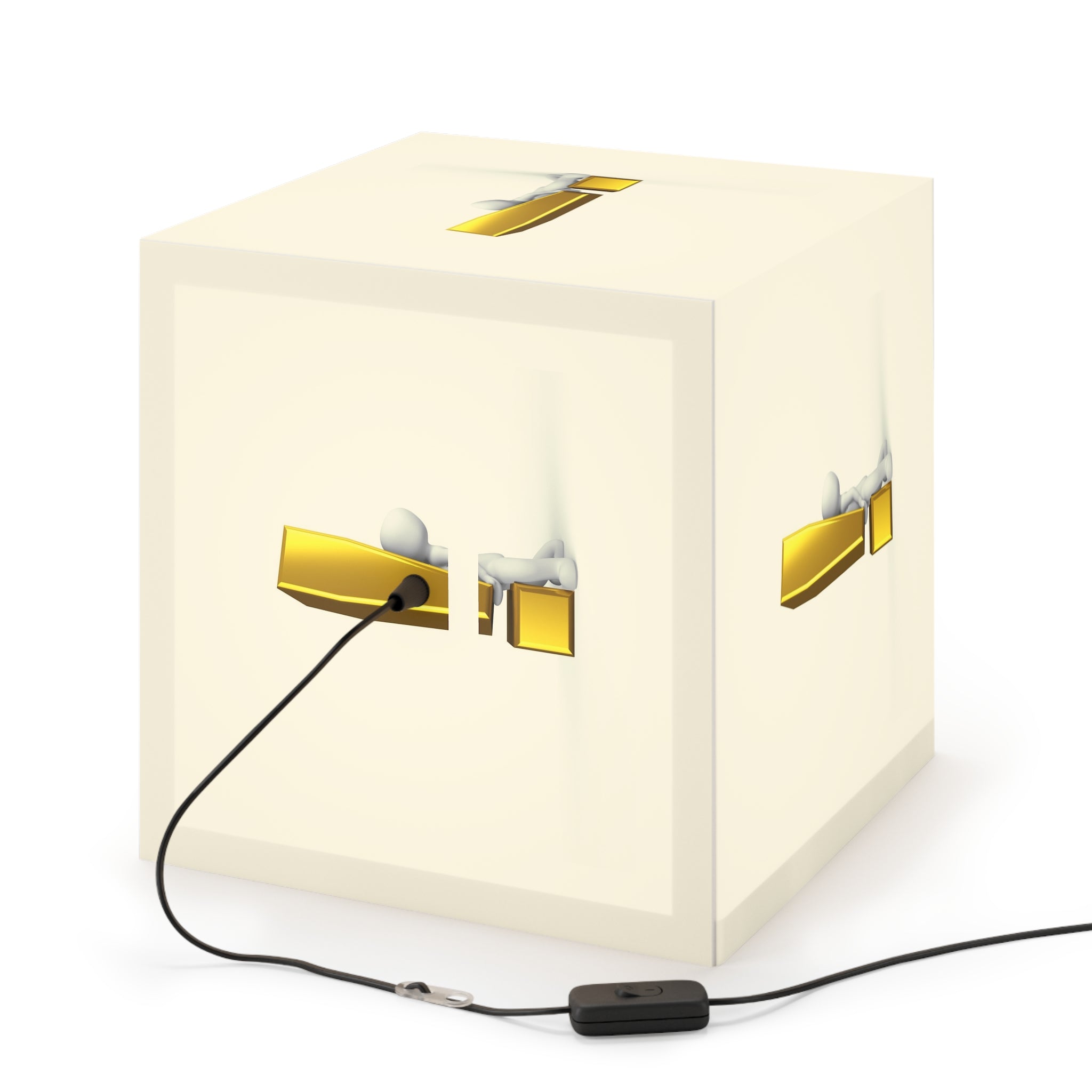 3D Figure with Gold Exclamation Light Cube Lamp | Modern Accent Lighting