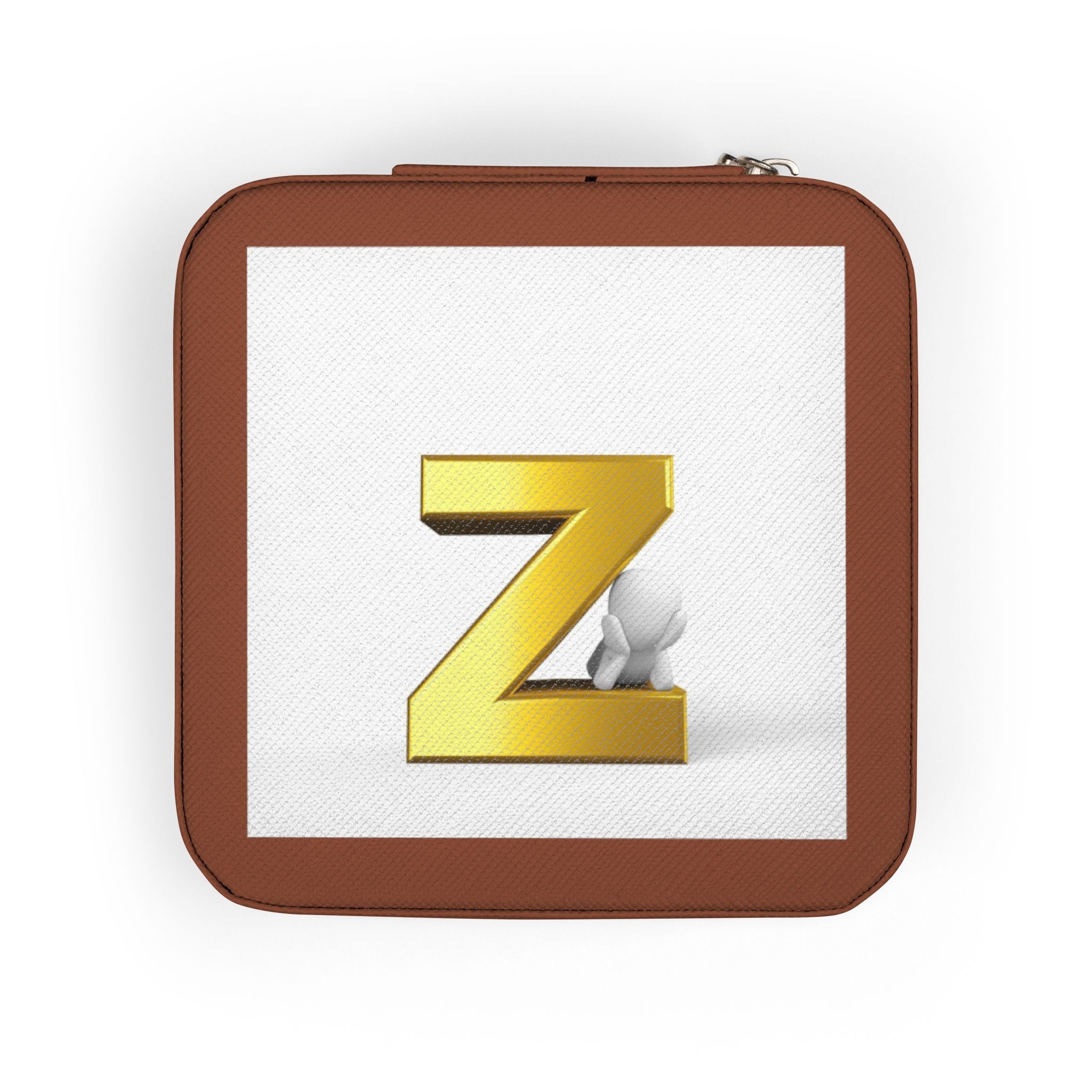 Gold Initial Z Jewelry Travel Case | Compact Pink Ring Earring Organizer