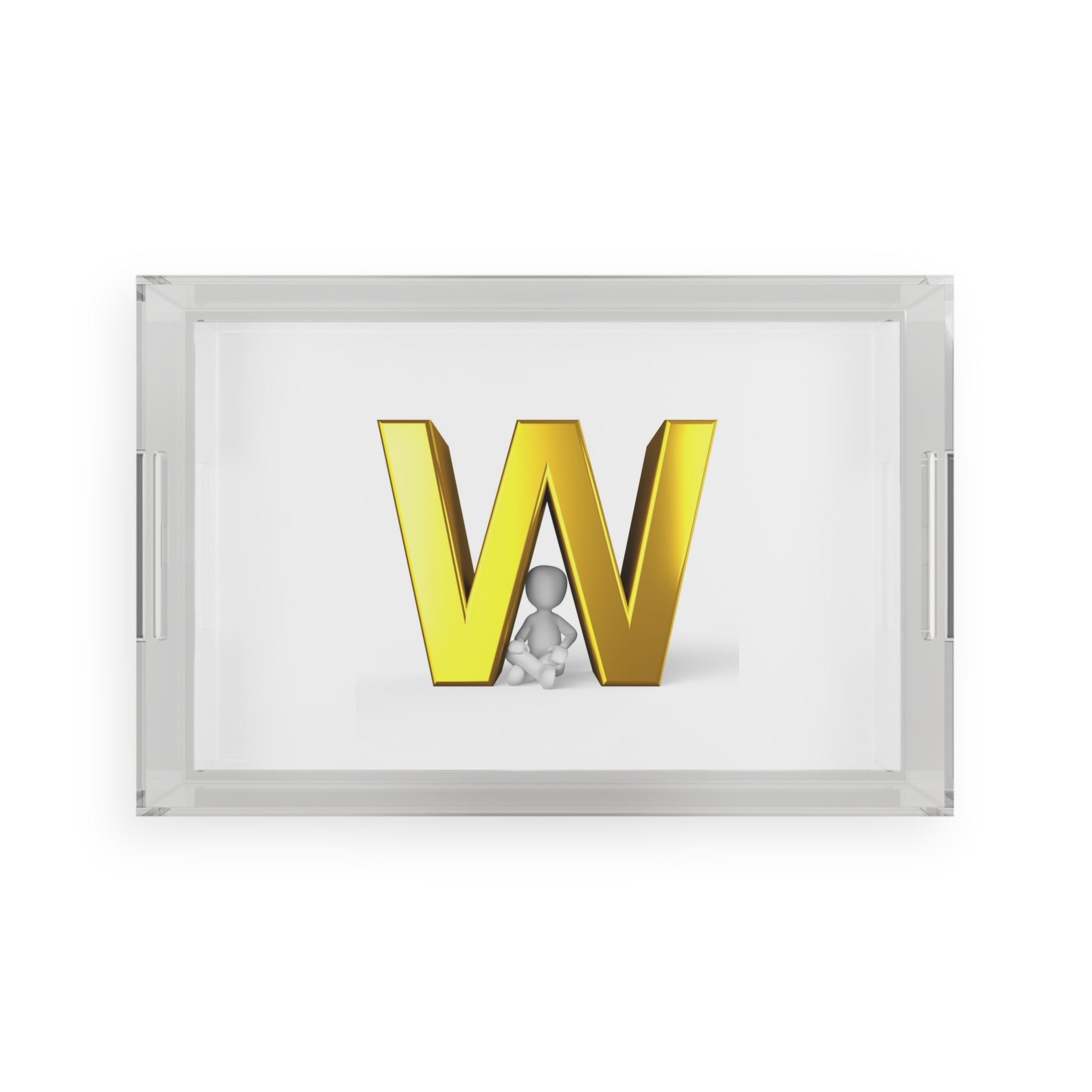 Gold 3D Letter W monogram Acrylic Serving Tray | Initial W tray