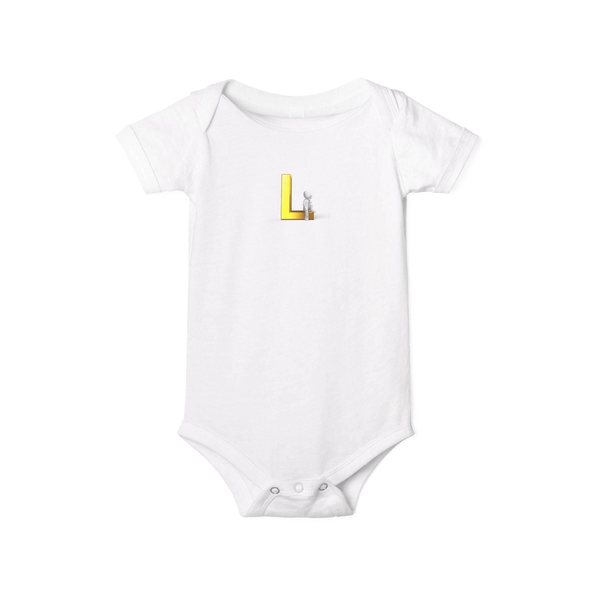 Body bébé lettre L jaune majuscule avec petit agneau