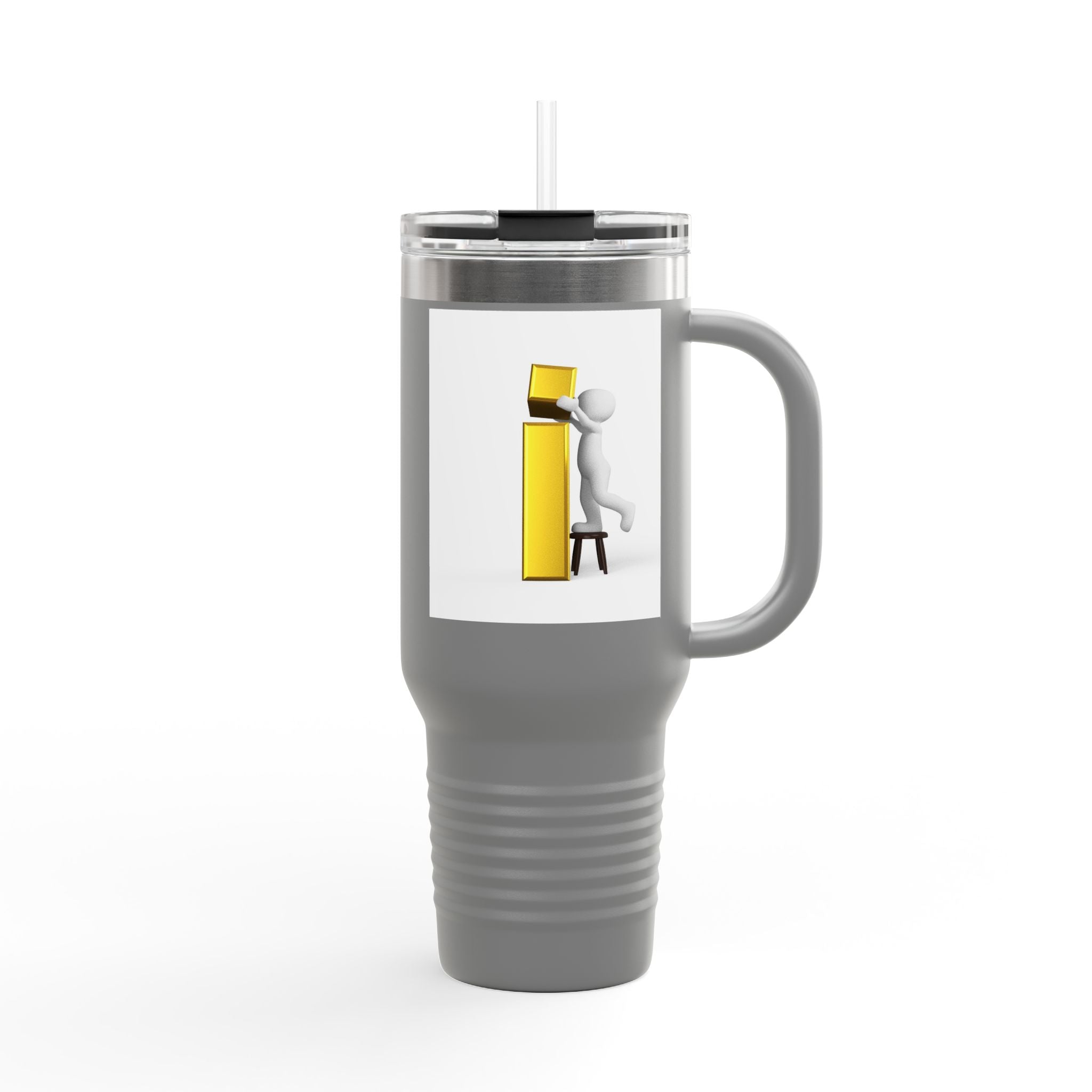 3D Figure building Yellow Letter i Travel Mug | 40oz Insulated Tumbler