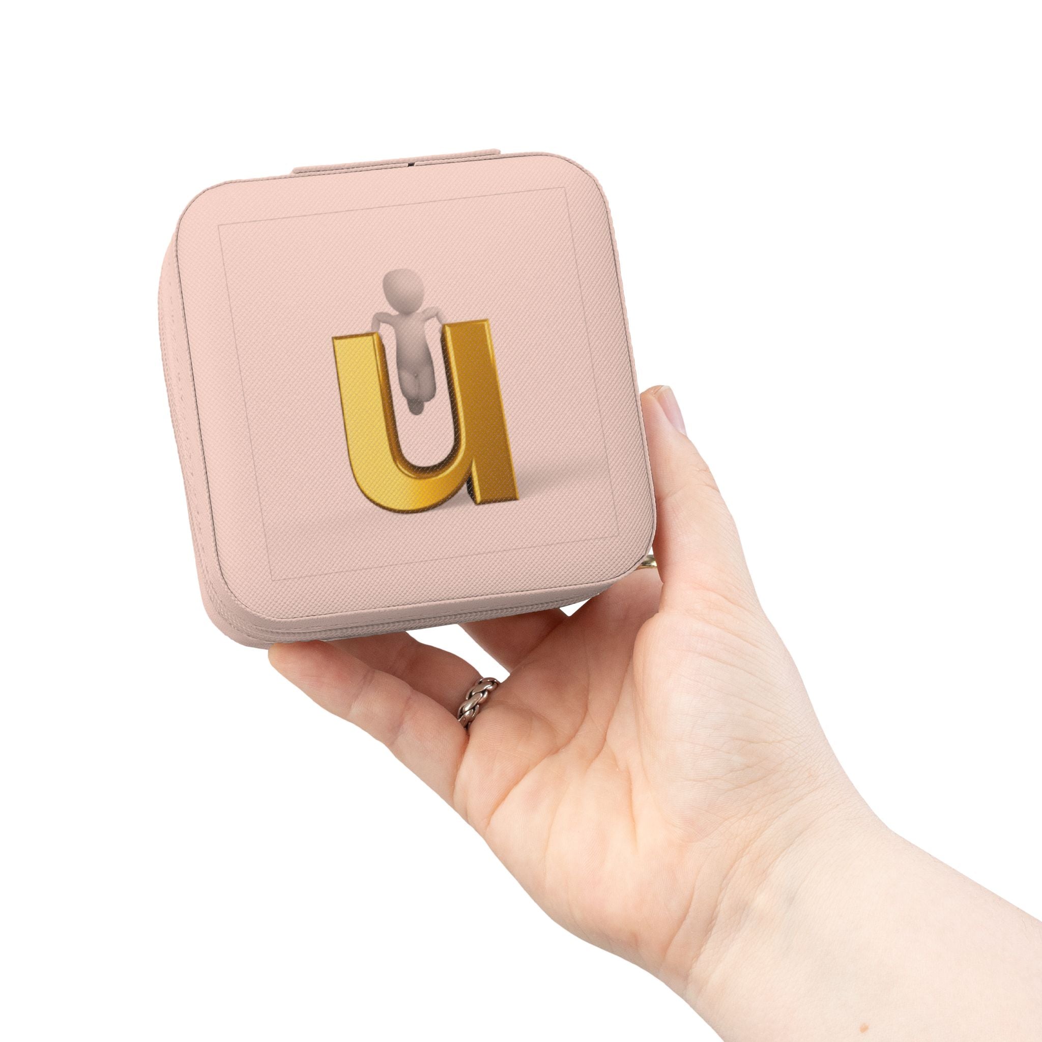 Étui de voyage pour bijoux avec monogramme U doré | Organisateur portable compact