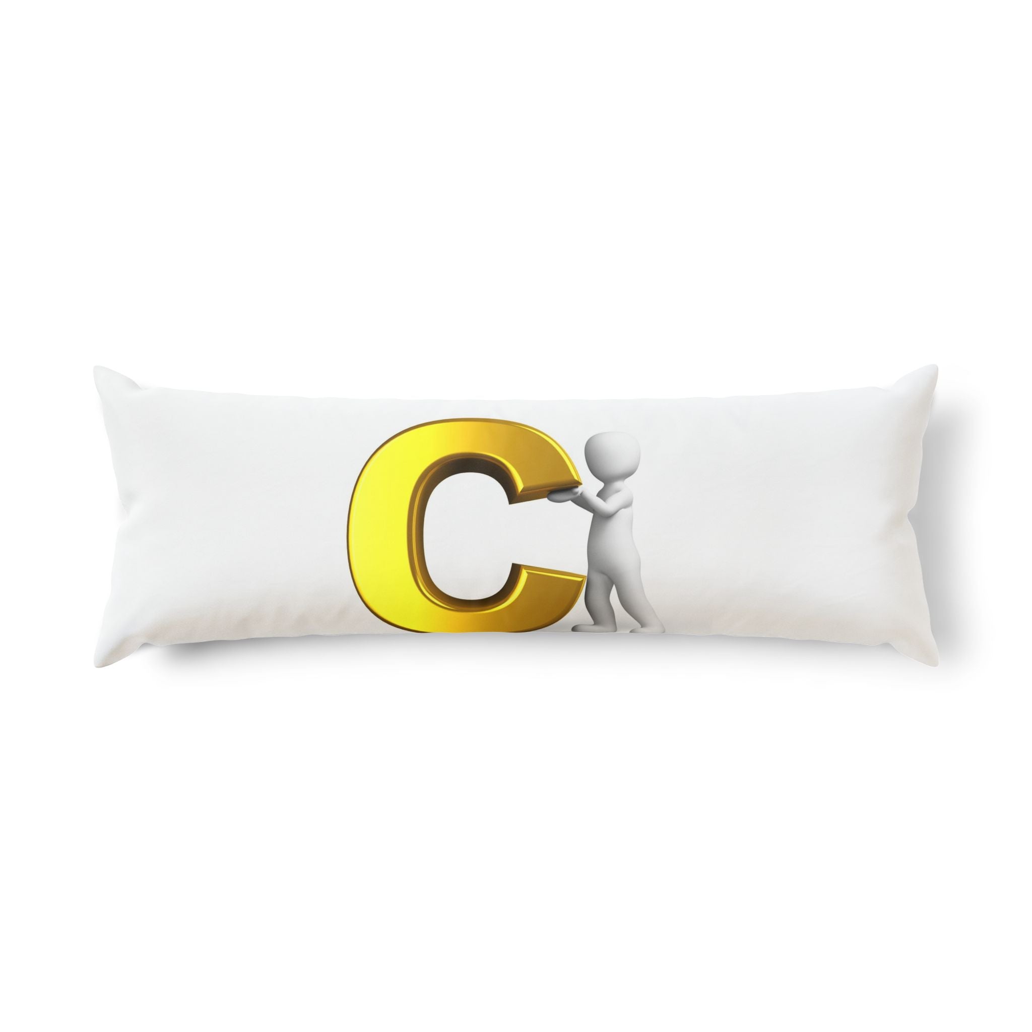 3D Gold Letter C with Figure Body Pillow | Monogram Letter C Pillow