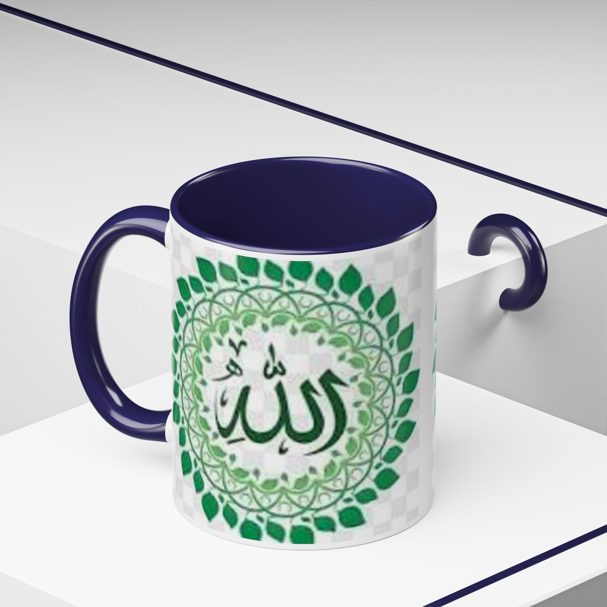Allah Calligraphy Mug | Green Mandala Accent Coffee Mug