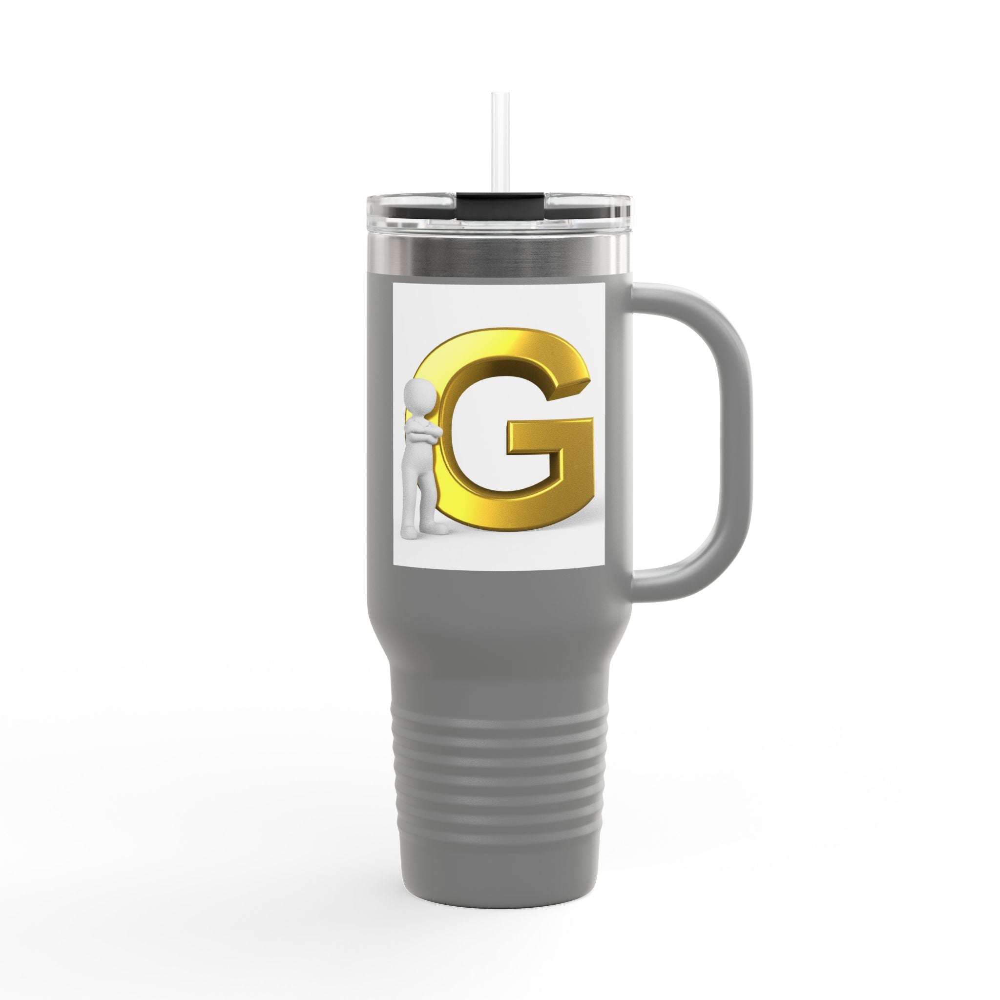 Gold 3D Letter G Initial Travel Mug 40oz | Insulated Tumbler