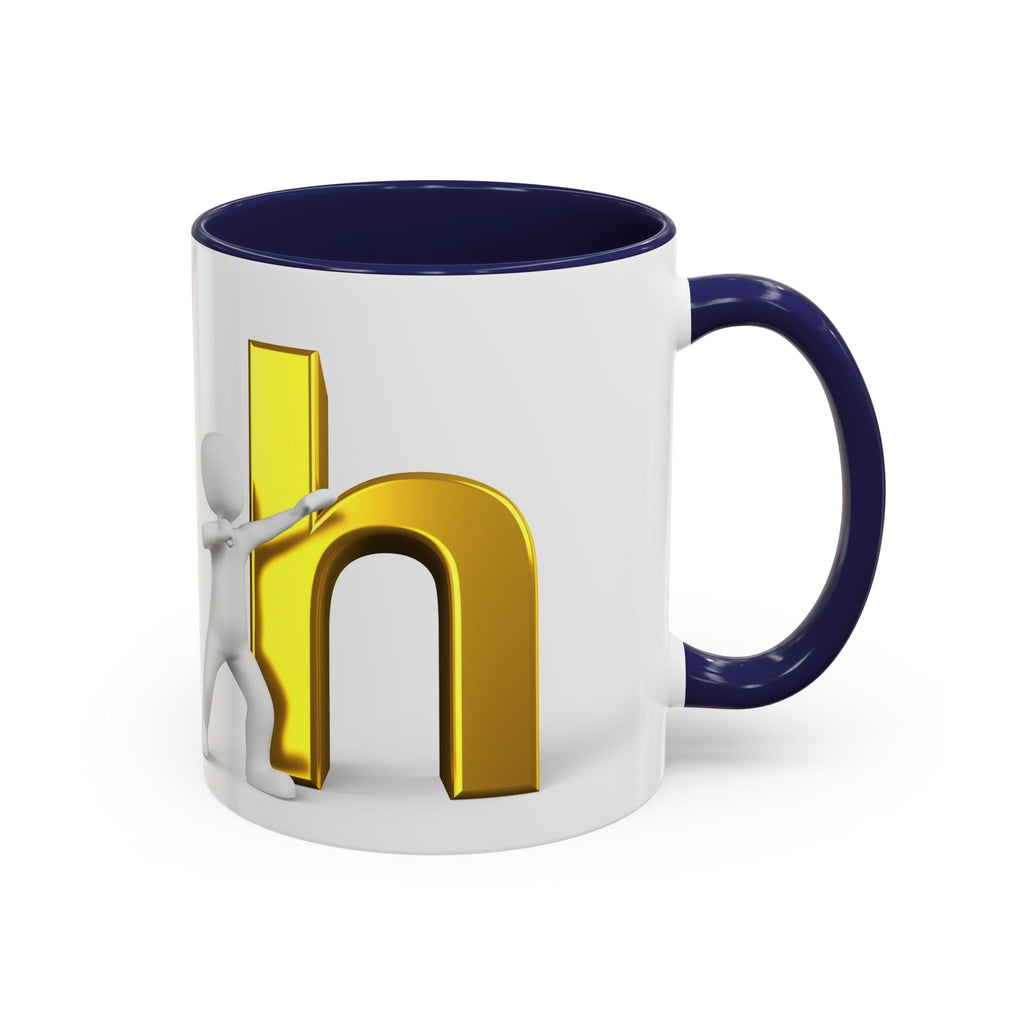 3D Stick Figure Pushing Gold Letter h Mug | Accent Coffee Mug 11/15oz