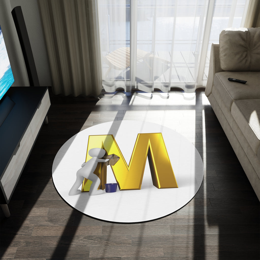 Gold Letter M Monogram Rug | Round Initial Rug | Personalized Letter M Decor