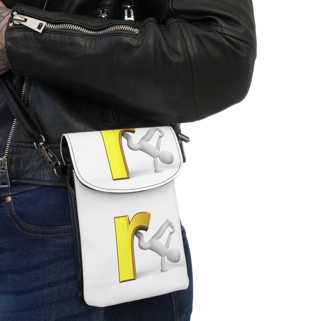 Yellow Letter R with Runner Illustration Small Cell Phone Wallet | Crossbody Phone Purse