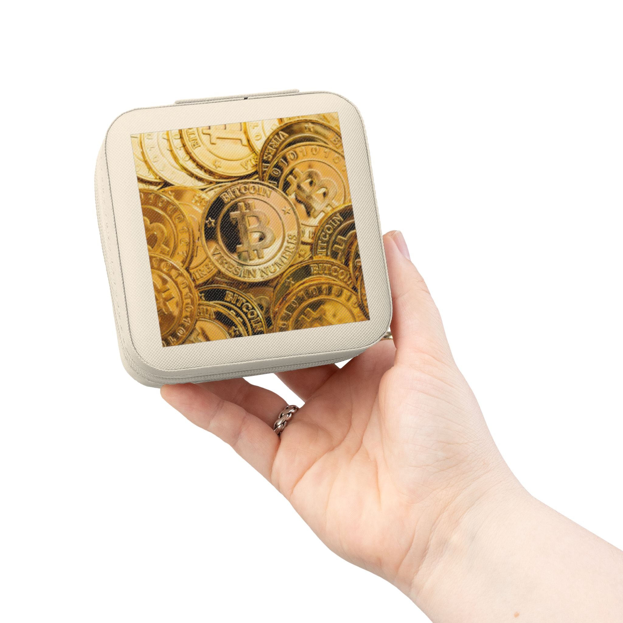 Bitcoin Pattern Jewelry Travel Case | Compact Portable Organizer