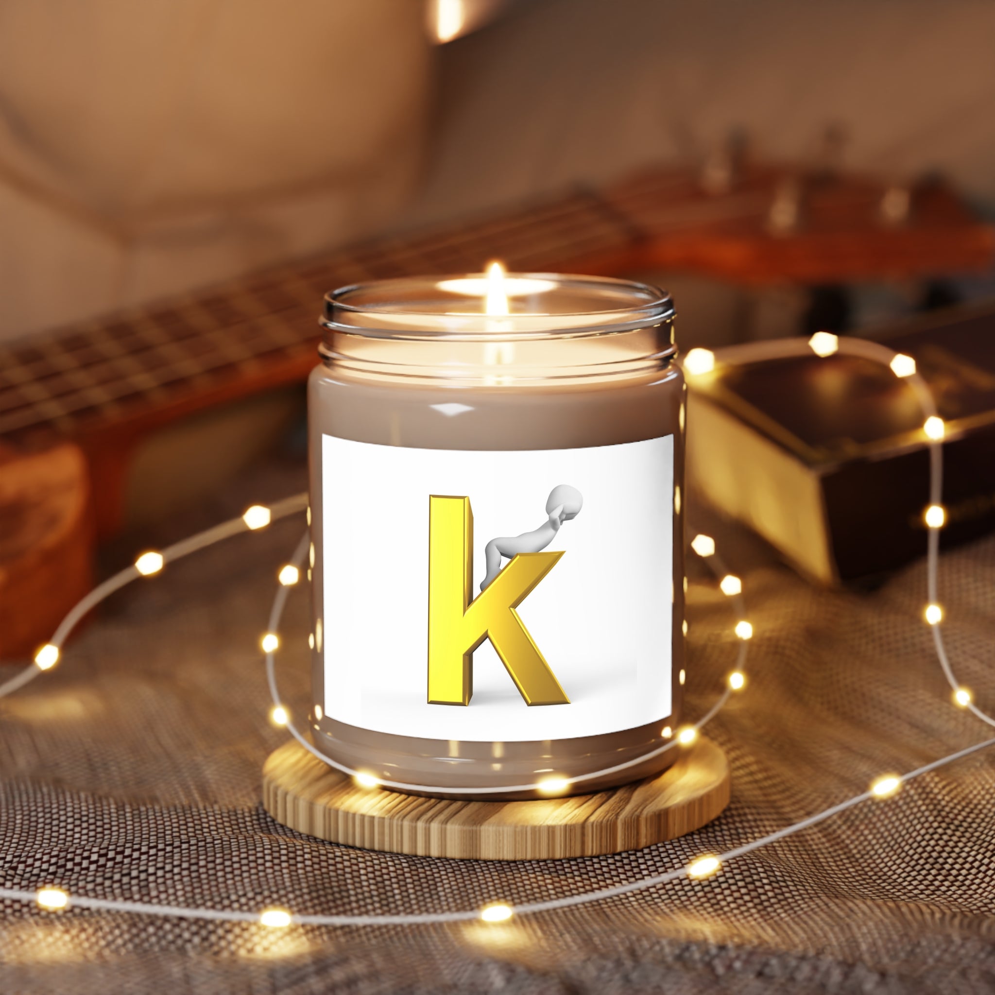 Yellow 3D Letter K Graphic Candle | Soy Candle Jar 9oz