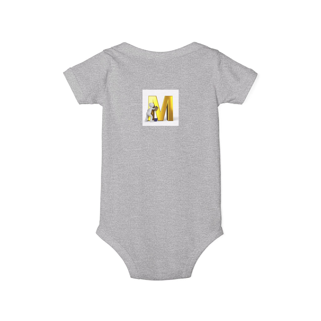 Yellow Letter M with Mouse Onesie | Baby Monogram Initial Infant Bodysuit