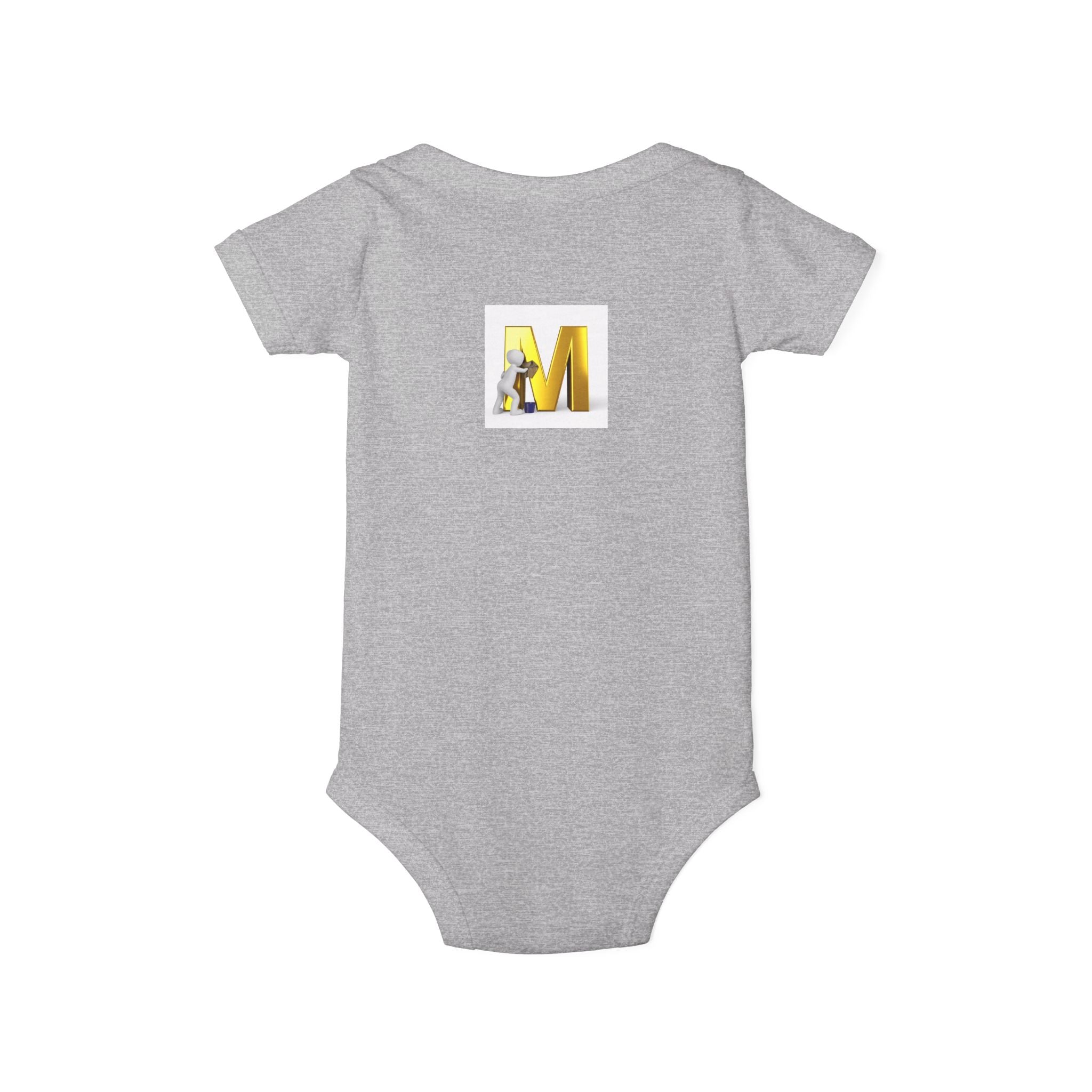 Yellow Letter M with Mouse Onesie | Baby Monogram Initial Infant Bodysuit
