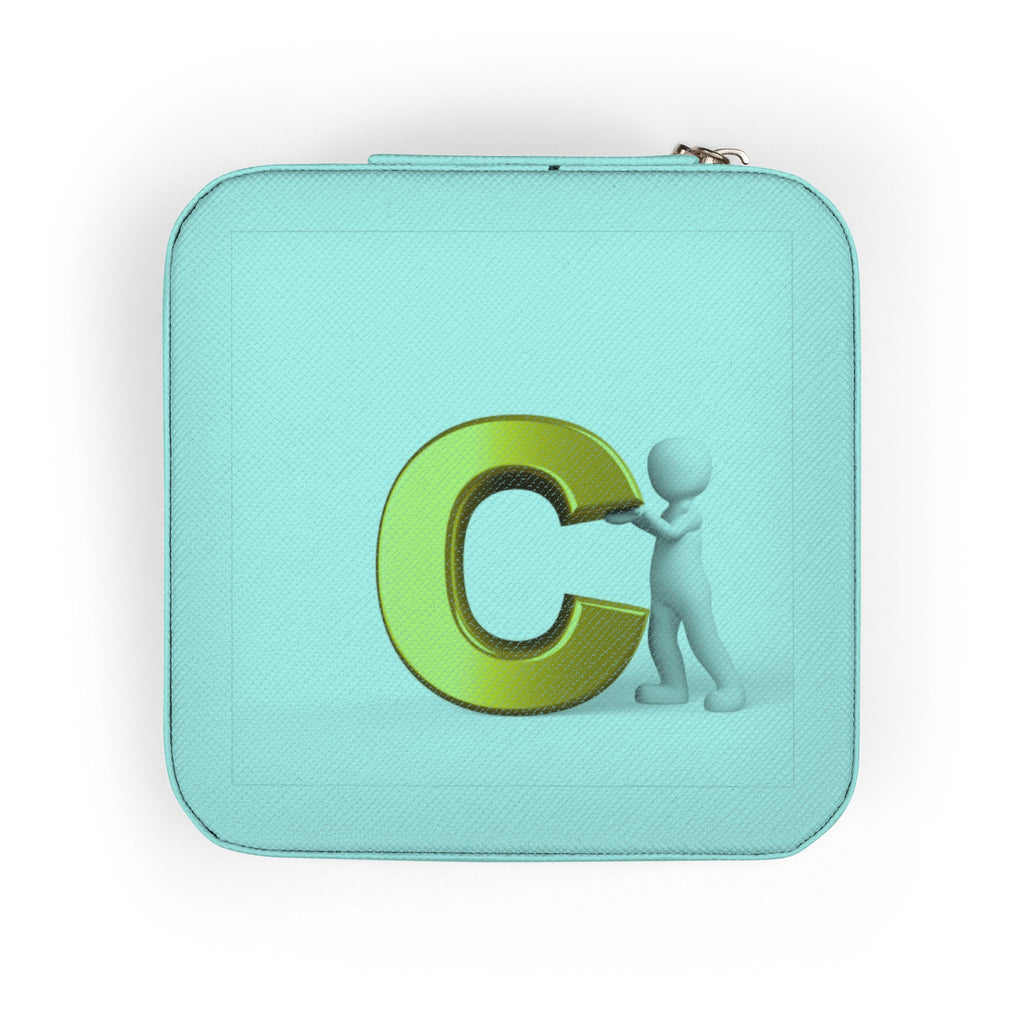 Gold Letter C Initial Jewelry Travel Case | Pink Compact Organizer