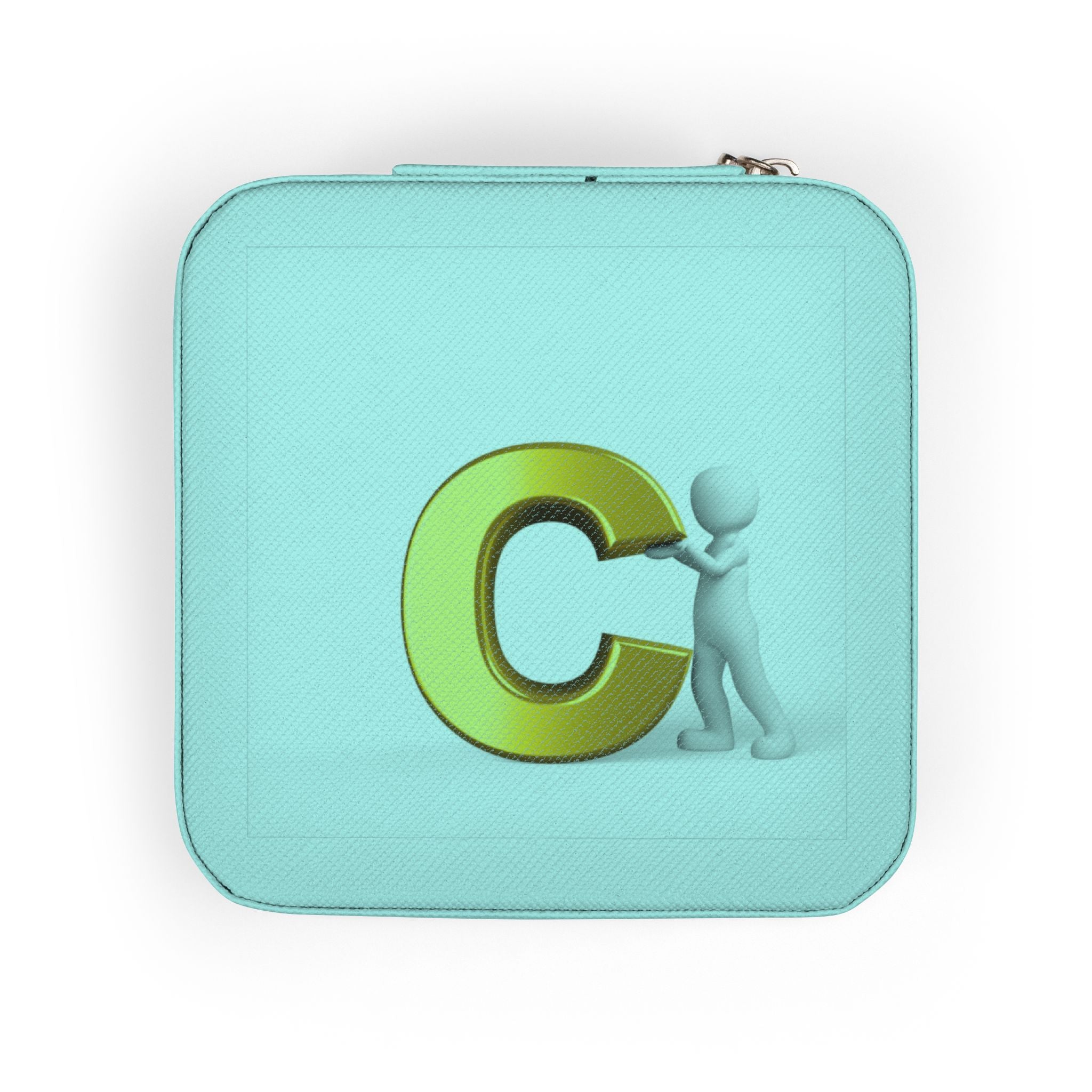 Gold Letter C Initial Jewelry Travel Case | Pink Compact Organizer