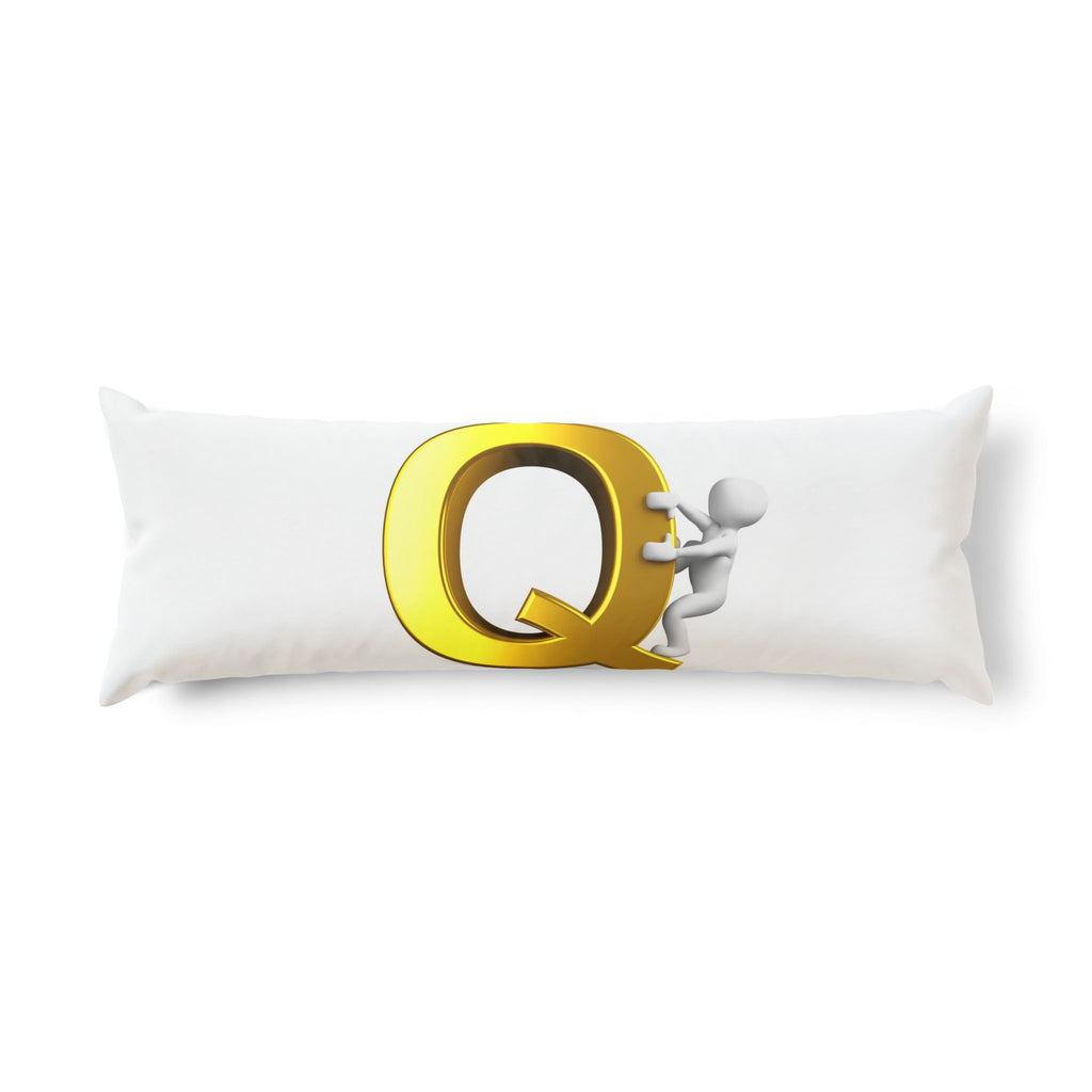 Gold Letter Q with Climbing Figure Body Pillow | Monogram Initial Pillow