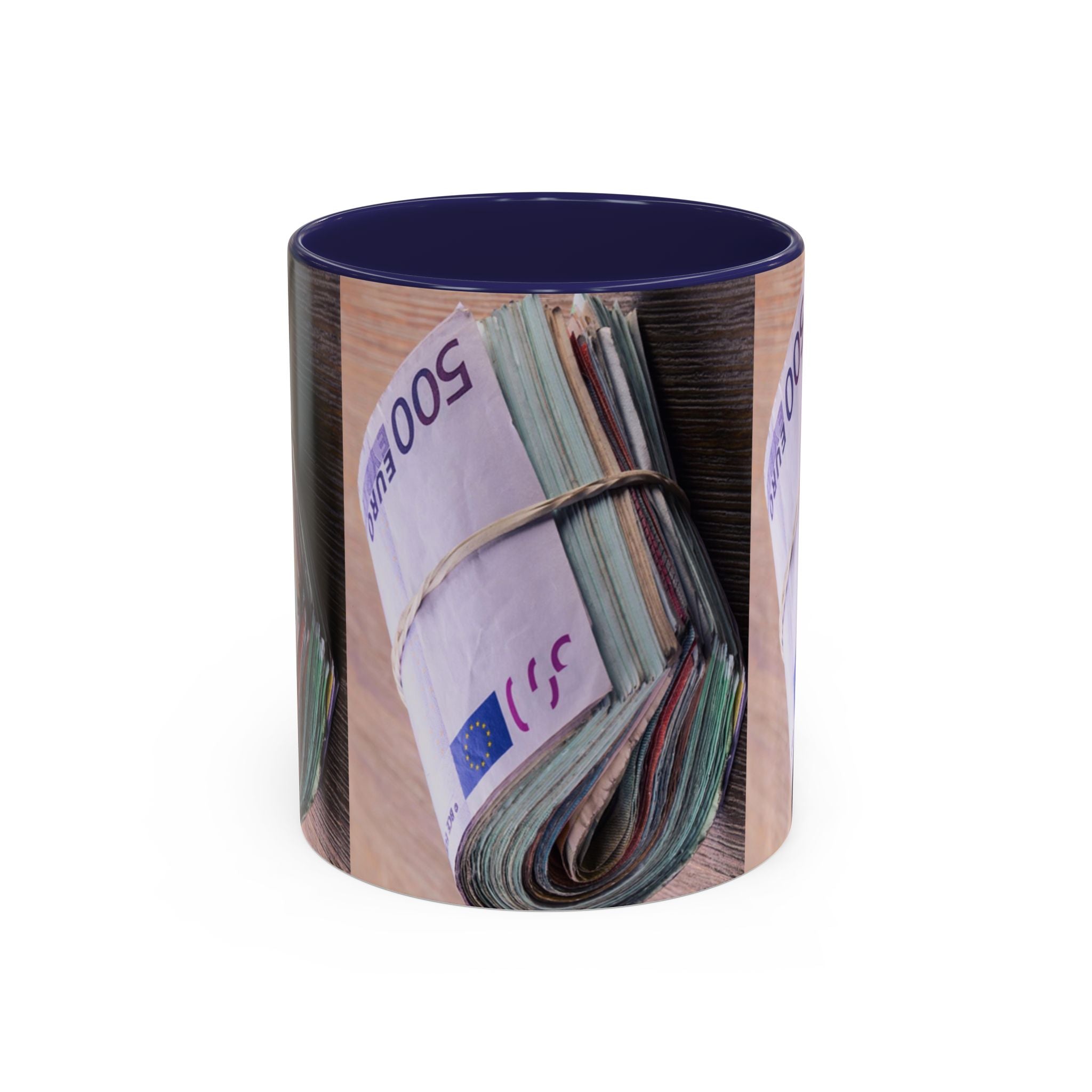 Mug Billets en euros roulés | Mug à café avec anse colorée 325 ml ou 443 ml